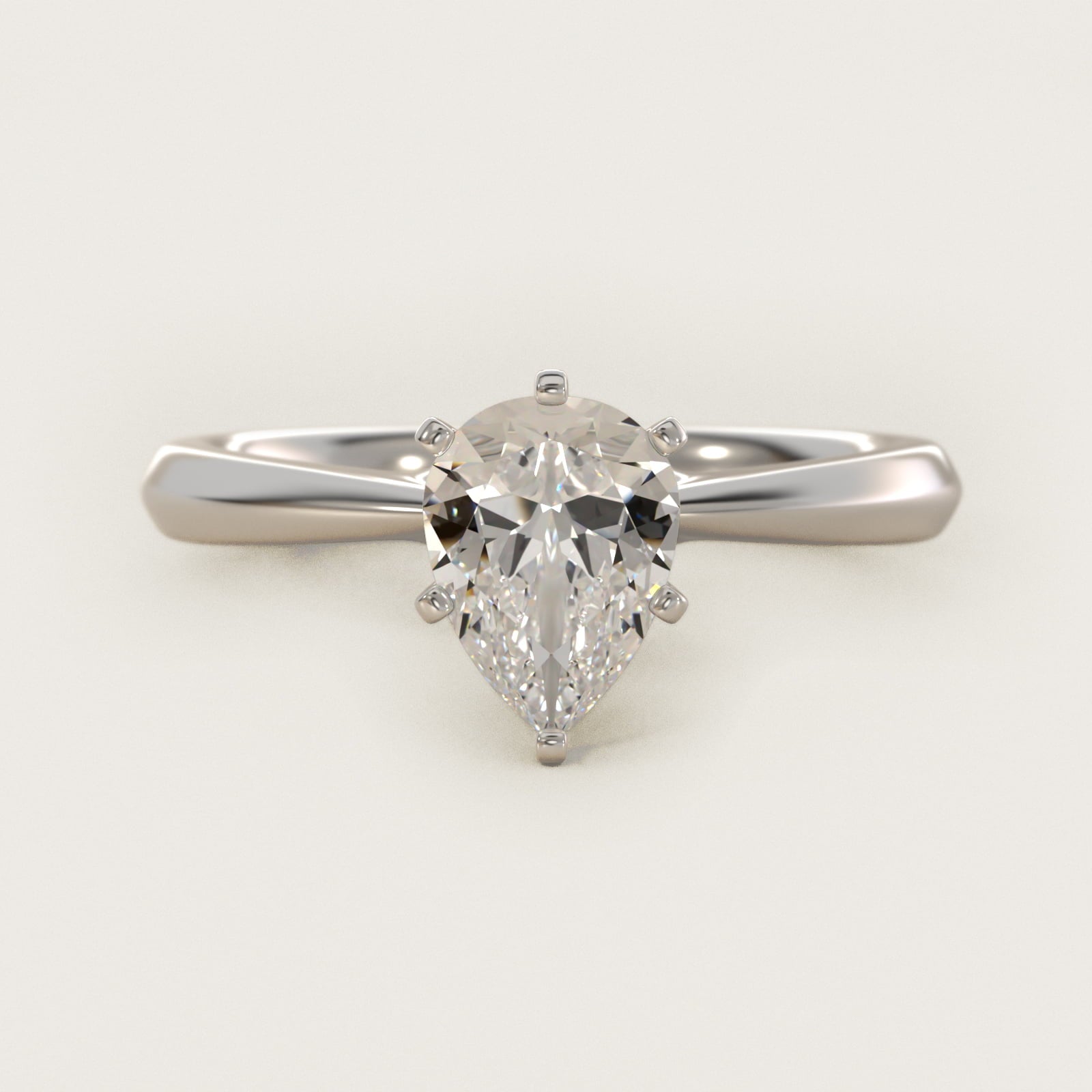 Knife-Edge Solitaire Engagement Ring in 18k White Gold By Zac Zac Posen - Pear Center