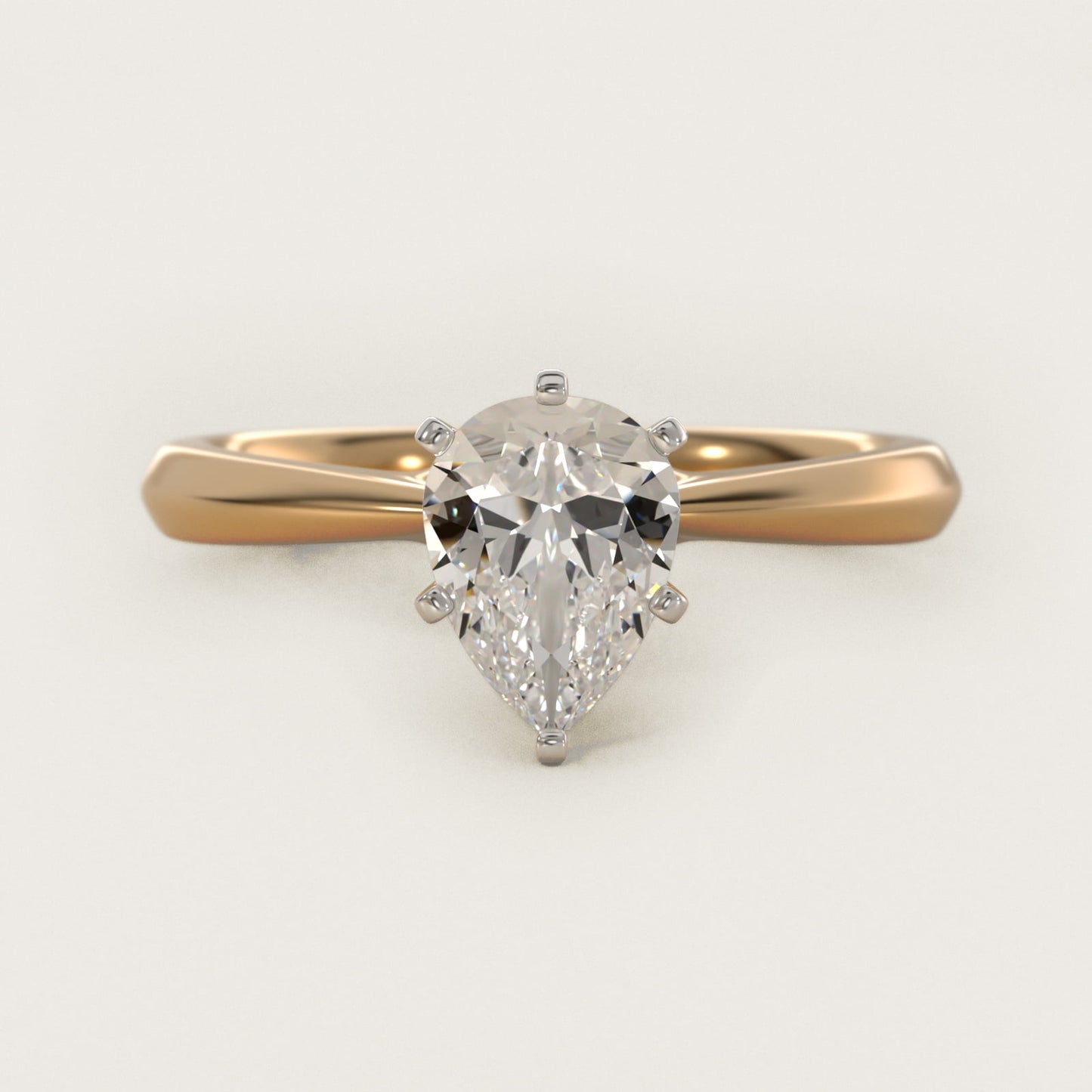Knife-Edge Solitaire Engagement Ring in 14k Yellow Gold By Zac Zac Posen - Pear Center