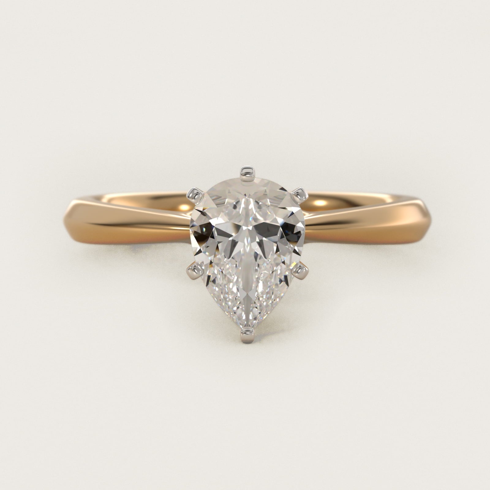 Knife-Edge Solitaire Engagement Ring in 18k Yellow Gold By Zac Zac Posen - Pear Center