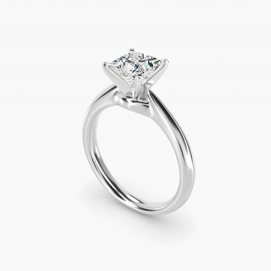 Knife-Edge Solitaire Engagement Ring in 18k White Gold By Zac Zac Posen - Princess Center