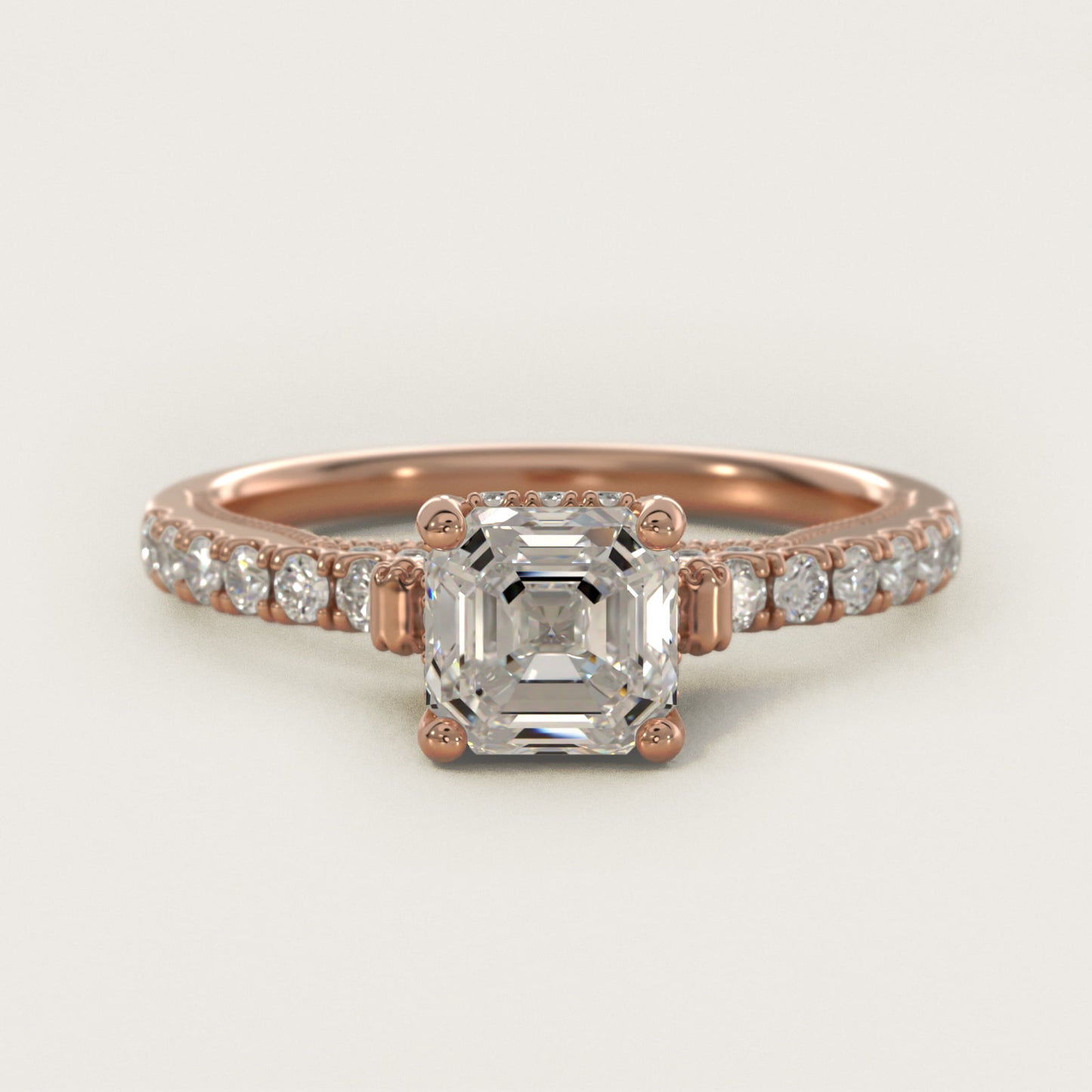 Lace Bridge Hidden Halo and Pave Diamond Engagement Ring in 14k Rose Gold (1/3 ct. tw.) - Asscher Center