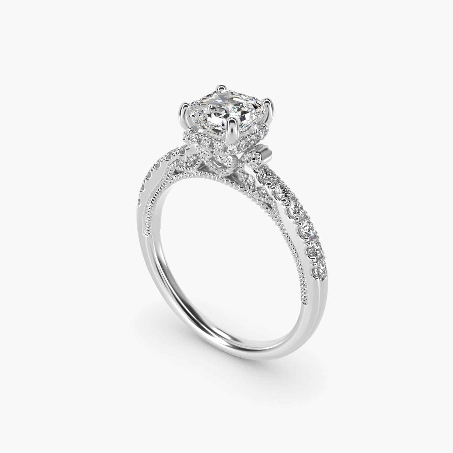 Lace Bridge Hidden Halo and Pave Diamond Engagement Ring in 14k White Gold (1/3 ct. tw.) - Asscher Center