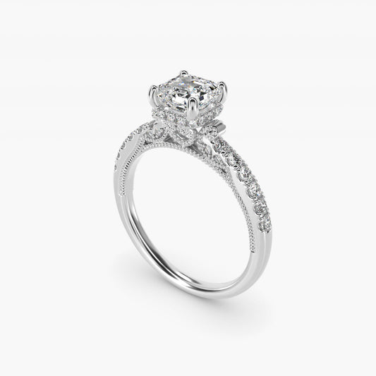 Lace Bridge Hidden Halo and Pave Diamond Engagement Ring in 14k White Gold (1/3 ct. tw.) - Asscher Center