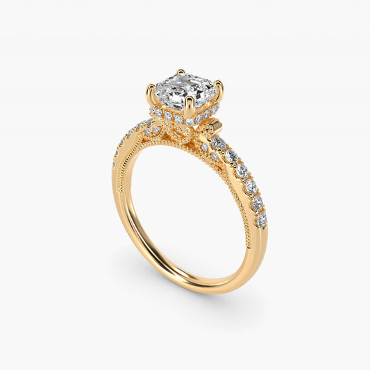 Lace Bridge Hidden Halo and Pave Diamond Engagement Ring in 18k Yellow Gold (1/3 ct. tw.) - Asscher Center