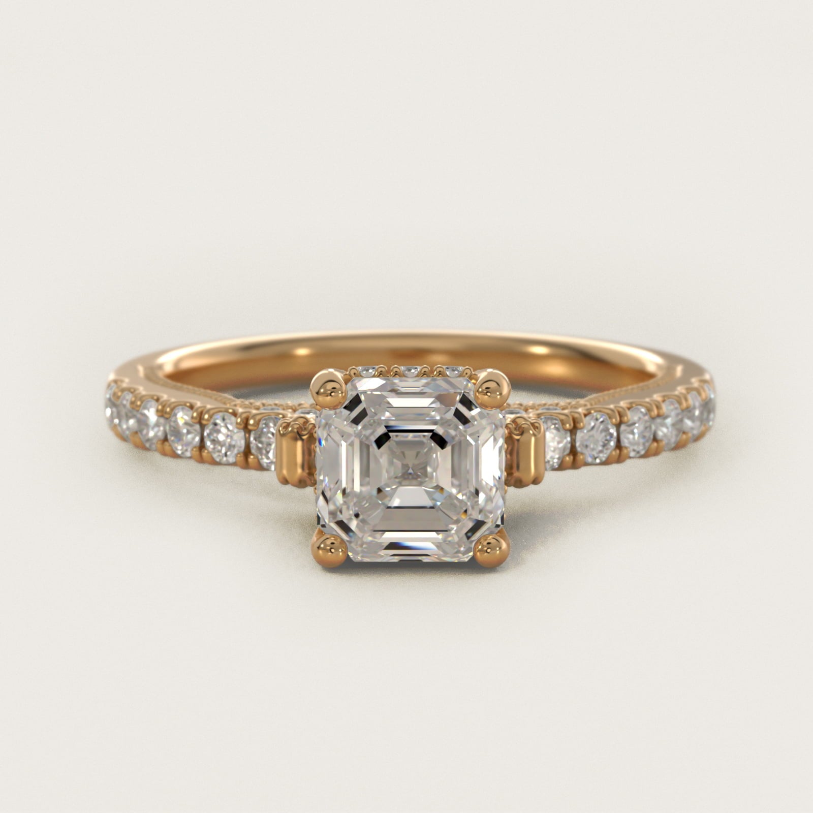 Lace Bridge Hidden Halo and Pave Diamond Engagement Ring in 14k Yellow Gold (1/3 ct. tw.) - Asscher Center