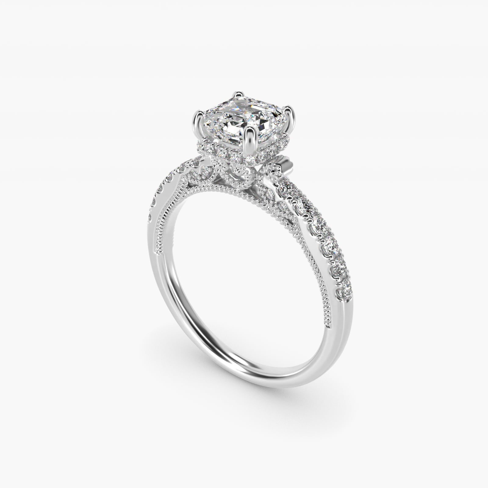 Lace Bridge Hidden Halo and Pave Diamond Engagement Ring in Platinum (1/3 ct. tw.) - Asscher Center