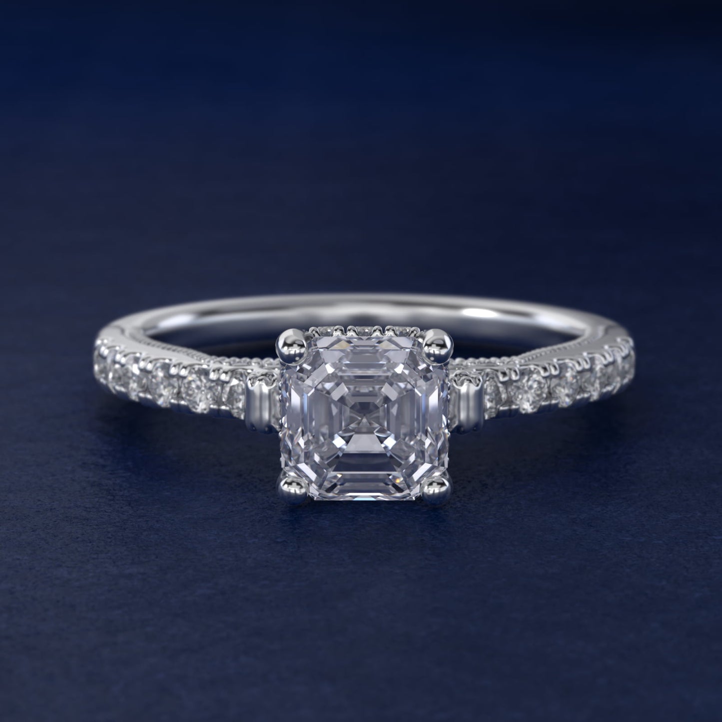Lace Bridge Hidden Halo and Pave Diamond Engagement Ring in Platinum (1/3 ct. tw.) - Asscher Center