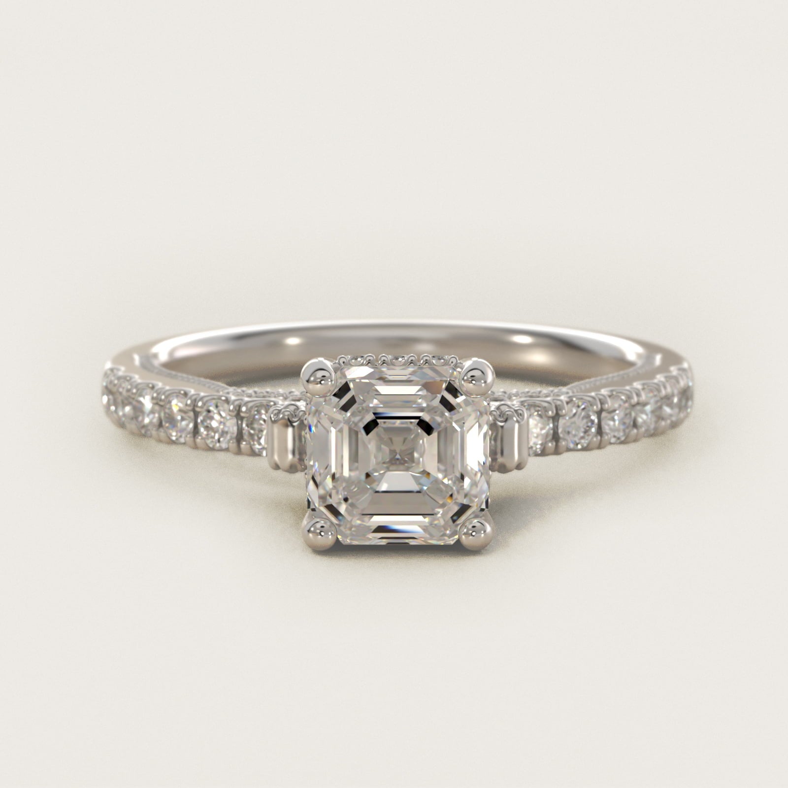 Lace Bridge Hidden Halo and Pave Diamond Engagement Ring in Platinum (1/3 ct. tw.) - Asscher Center
