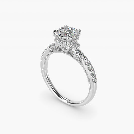 Lace Bridge Hidden Halo and Pave Diamond Engagement Ring in 14k White Gold (1/3 ct. tw.) - Cushion Center