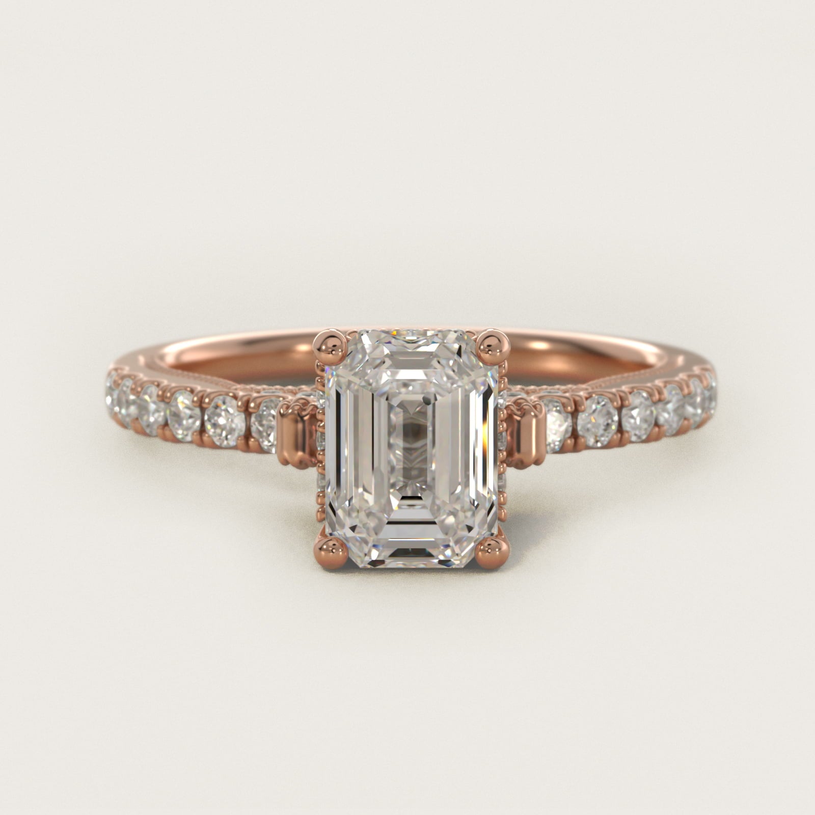 Lace Bridge Hidden Halo and Pave Diamond Engagement Ring in 14k Rose Gold (1/3 ct. tw.) - Emerald Center