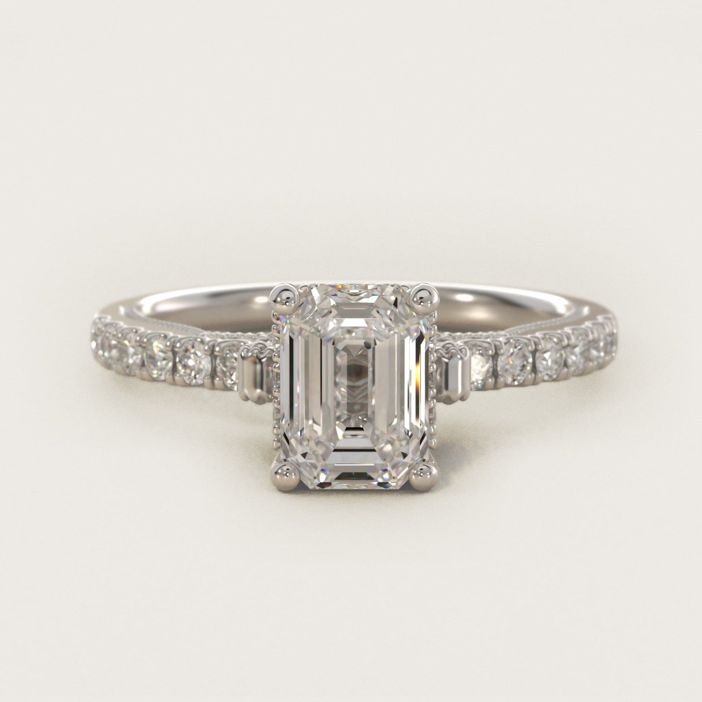 Lace Bridge Hidden Halo and Pave Diamond Engagement Ring in 18k White Gold (1/3 ct. tw.) - Emerald Center