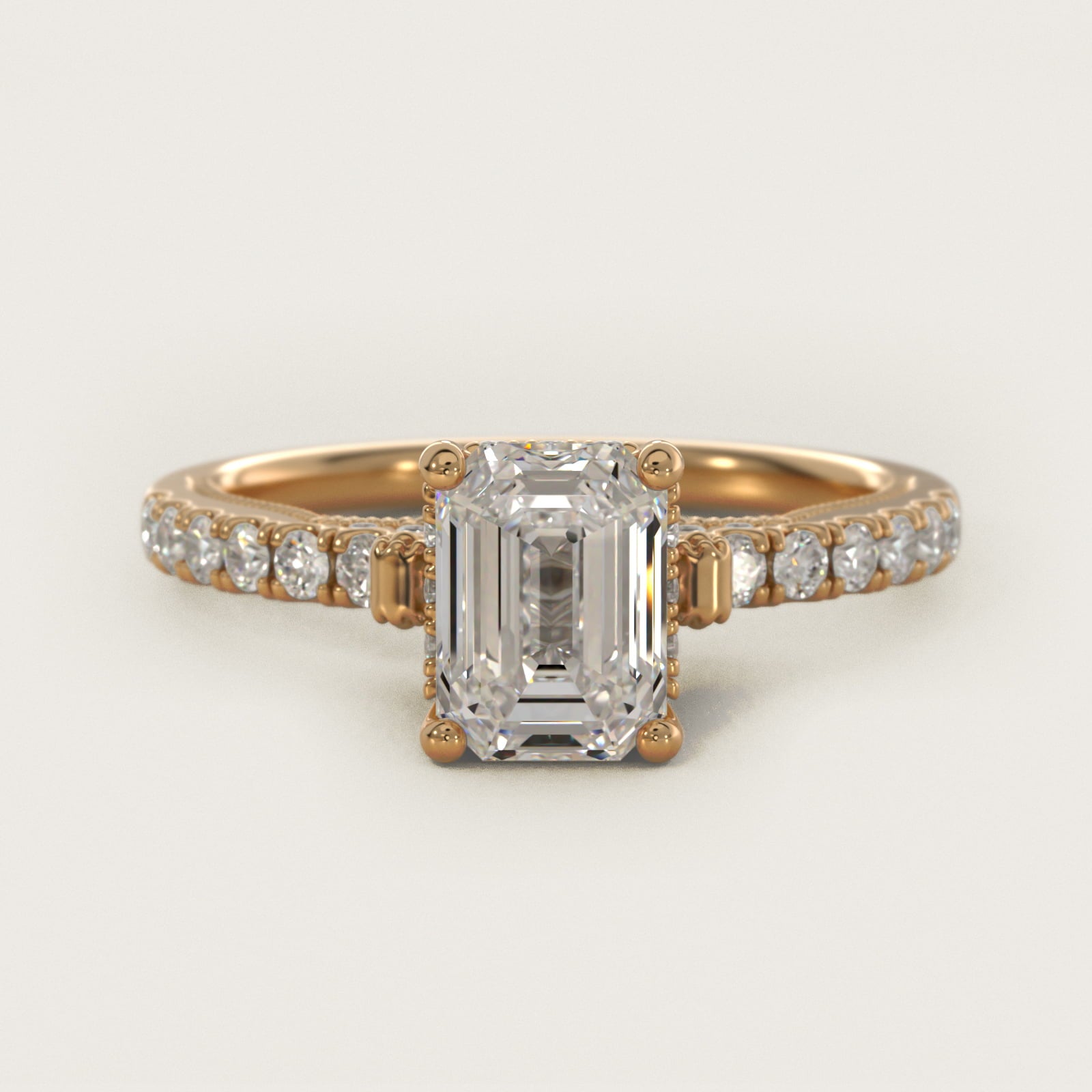 Lace Bridge Hidden Halo and Pave Diamond Engagement Ring in 18k Yellow Gold (1/3 ct. tw.) - Emerald Center