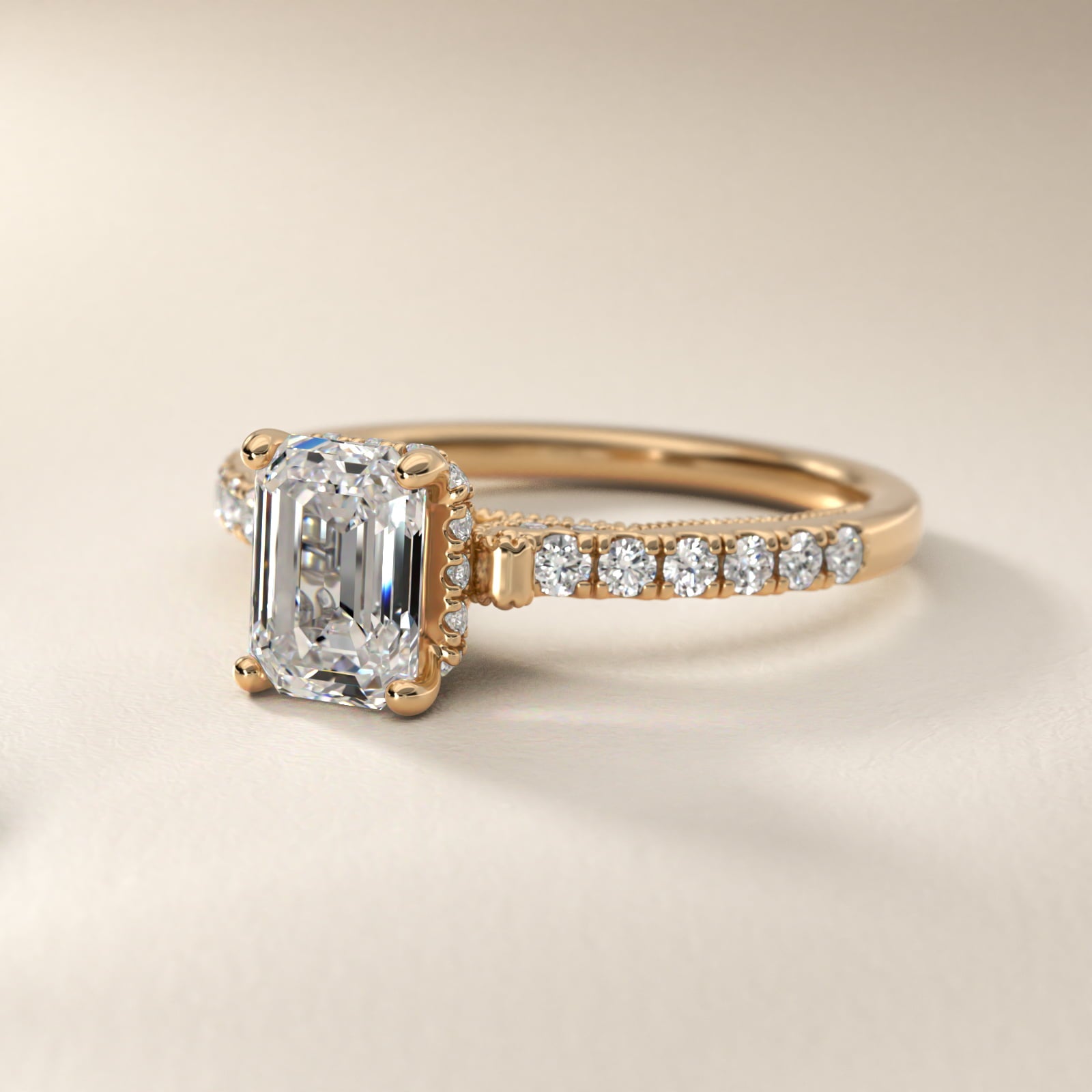 Lace Bridge Hidden Halo and Pave Diamond Engagement Ring in 18k Yellow Gold (1/3 ct. tw.) - Emerald Center