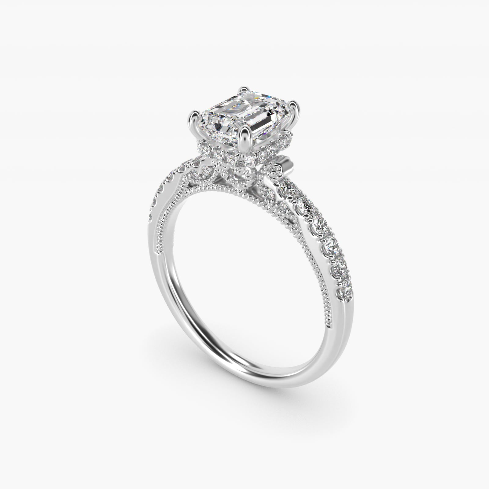 Lace Bridge Hidden Halo and Pave Diamond Engagement Ring in Platinum (1/3 ct. tw.) - Emerald Center