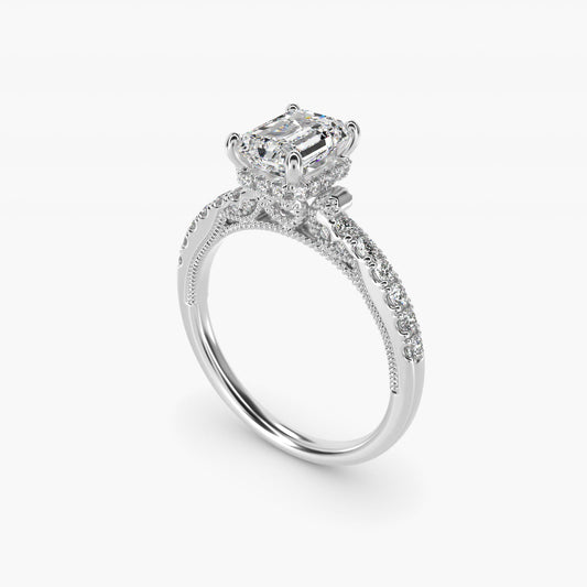 Lace Bridge Hidden Halo and Pave Diamond Engagement Ring in Platinum (1/3 ct. tw.) - Emerald Center