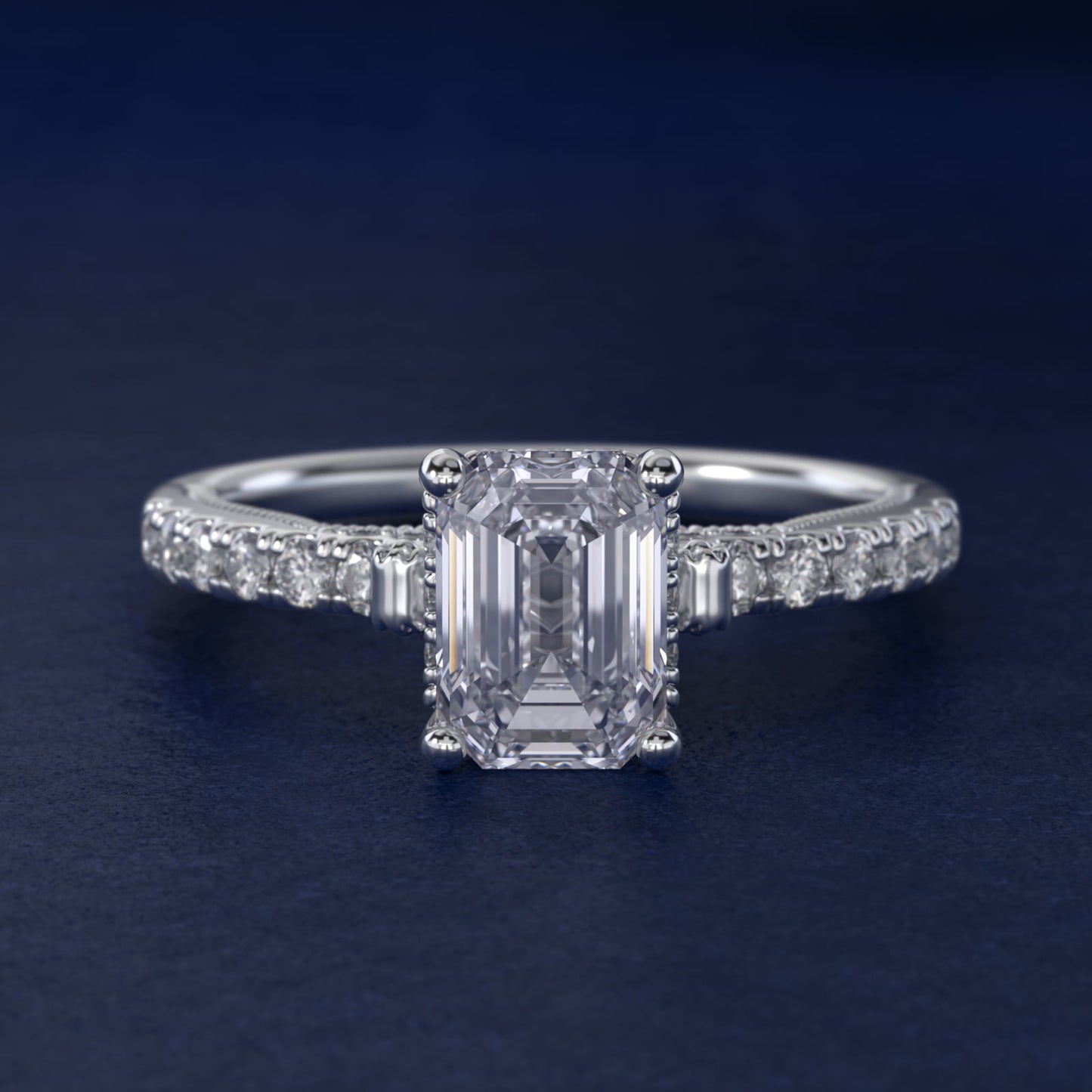 Lace Bridge Hidden Halo and Pave Diamond Engagement Ring in Platinum (1/3 ct. tw.) - Emerald Center