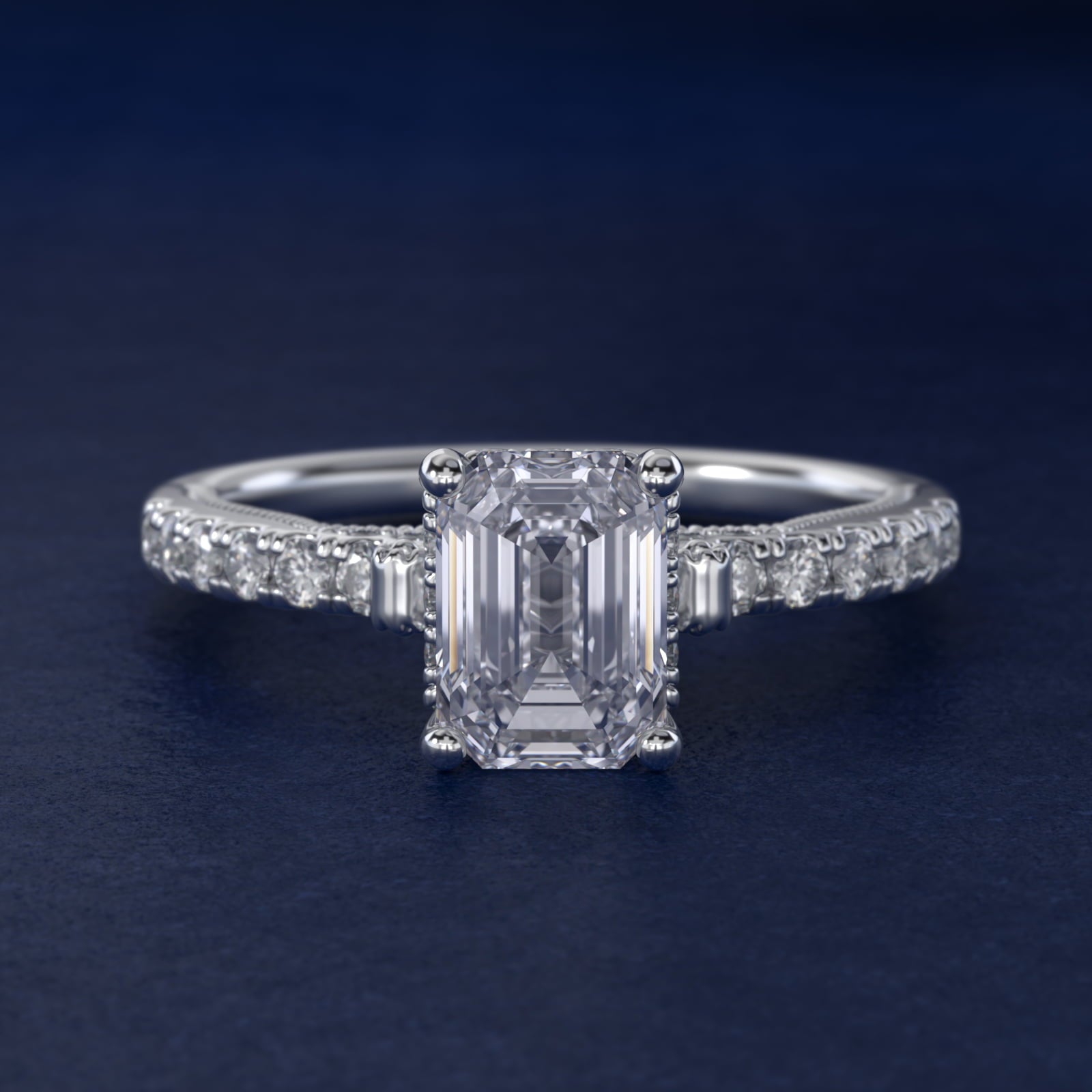 Lace Bridge Hidden Halo and Pave Diamond Engagement Ring in Platinum (1/3 ct. tw.) - Emerald Center