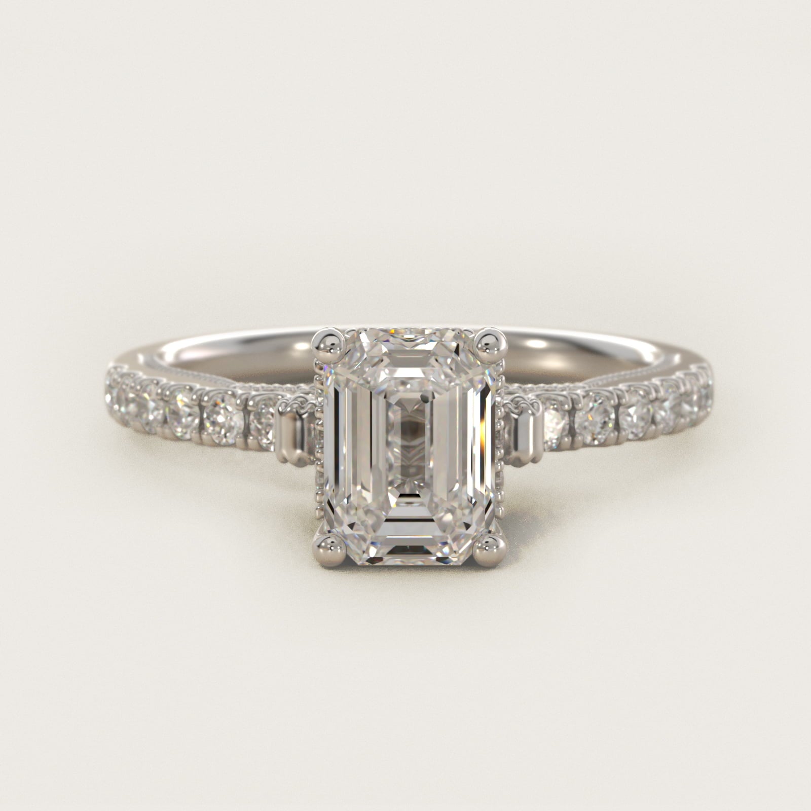Lace Bridge Hidden Halo and Pave Diamond Engagement Ring in Platinum (1/3 ct. tw.) - Emerald Center