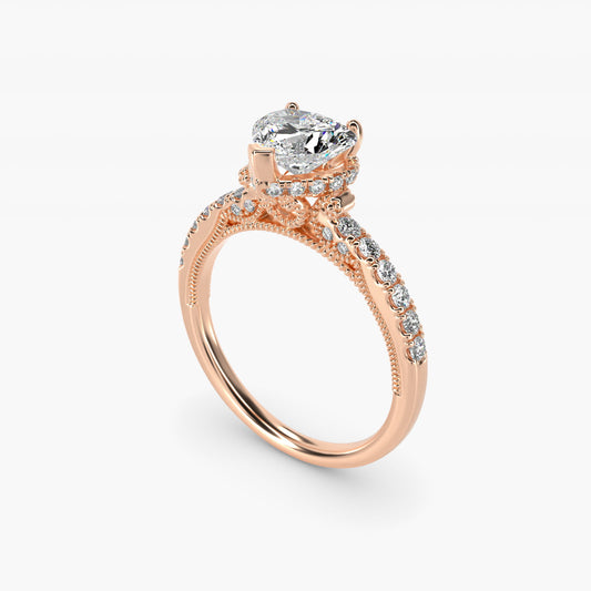 Lace Bridge Hidden Halo and Pave Diamond Engagement Ring in 18k Rose Gold (1/3 ct. tw.) - Heart Center