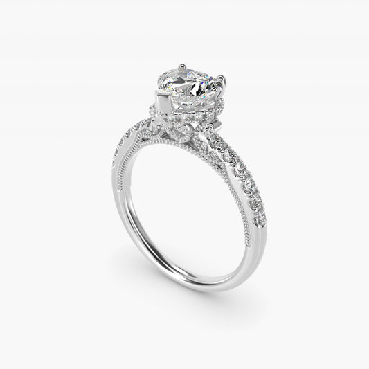 Lace Bridge Hidden Halo and Pave Diamond Engagement Ring in 14k White Gold (1/3 ct. tw.) - Heart Center