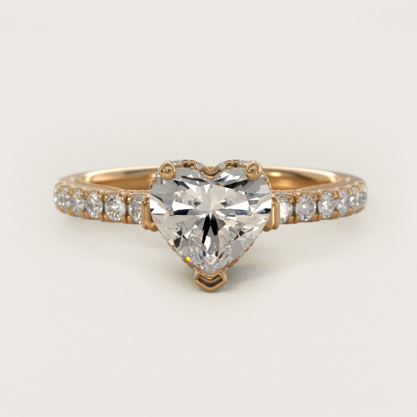 Lace Bridge Hidden Halo and Pave Diamond Engagement Ring in 14k Yellow Gold (1/3 ct. tw.) - Heart Center
