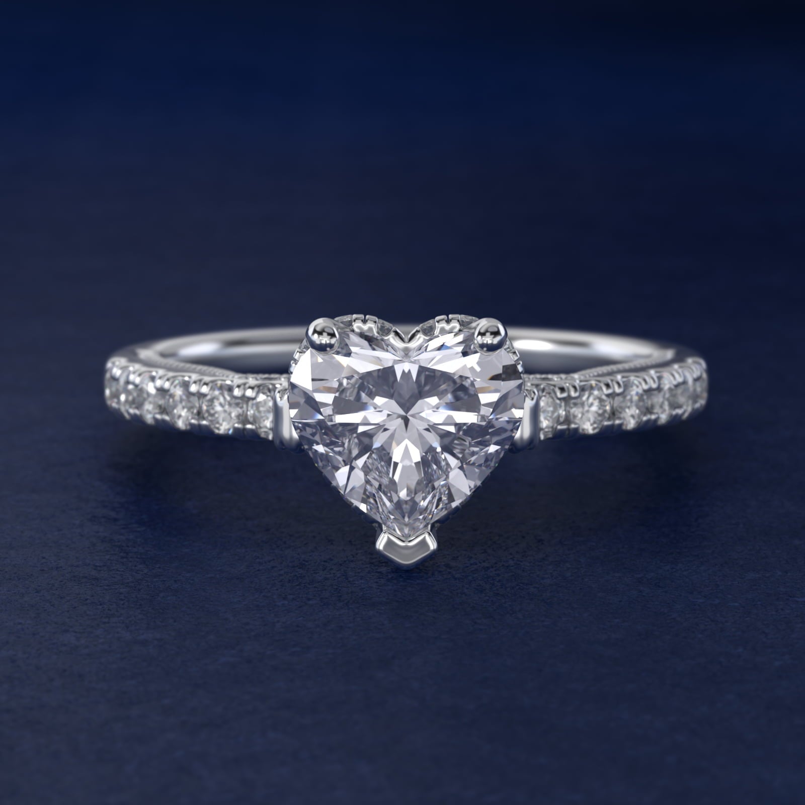 Lace Bridge Hidden Halo and Pave Diamond Engagement Ring in Platinum (1/3 ct. tw.) - Heart Center