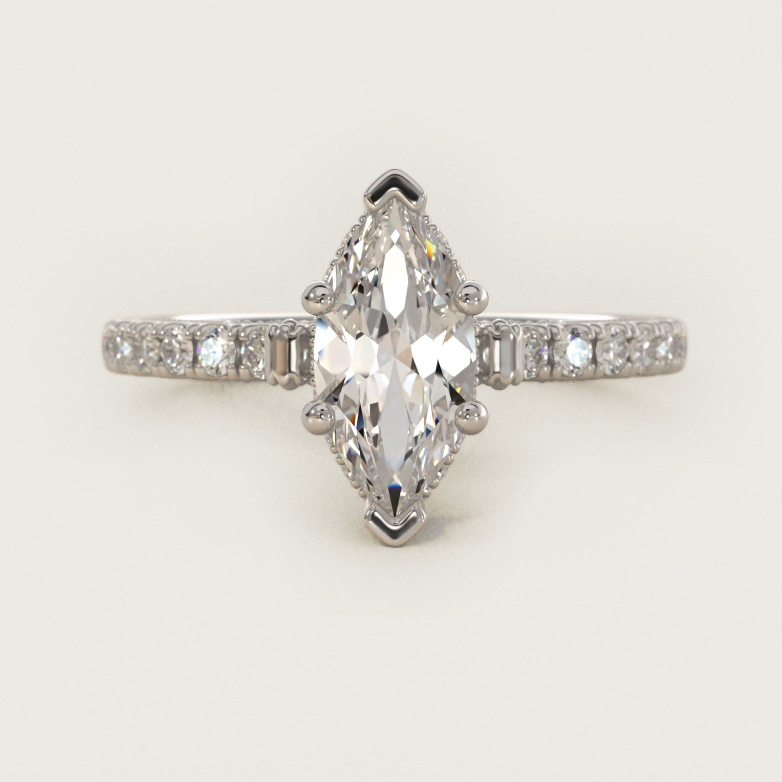 Lace Bridge Hidden Halo and Pave Diamond Engagement Ring in 14k White Gold (1/3 ct. tw.) - Marquise Center