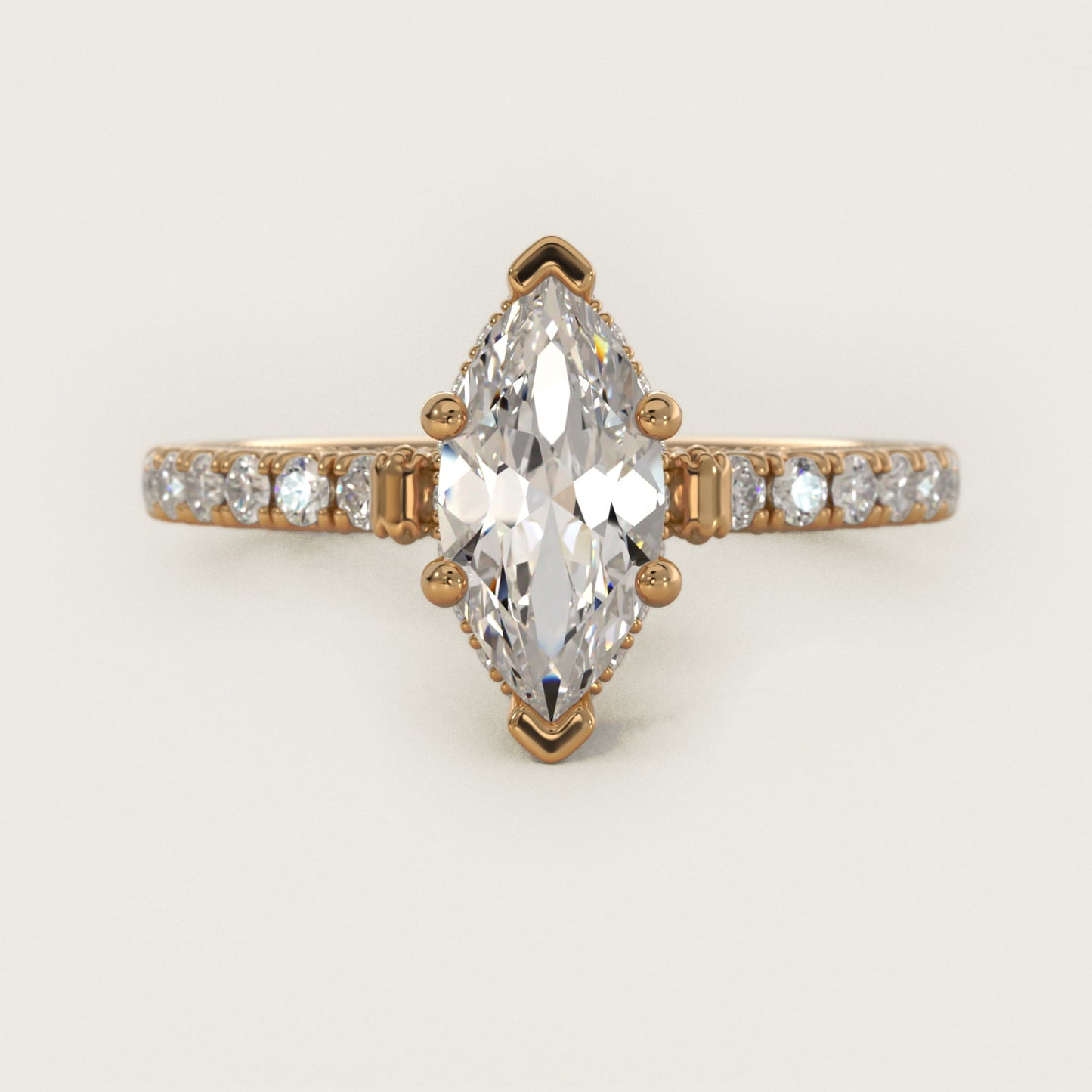 Lace Bridge Hidden Halo and Pave Diamond Engagement Ring in 14k Yellow Gold (1/3 ct. tw.) - Marquise Center