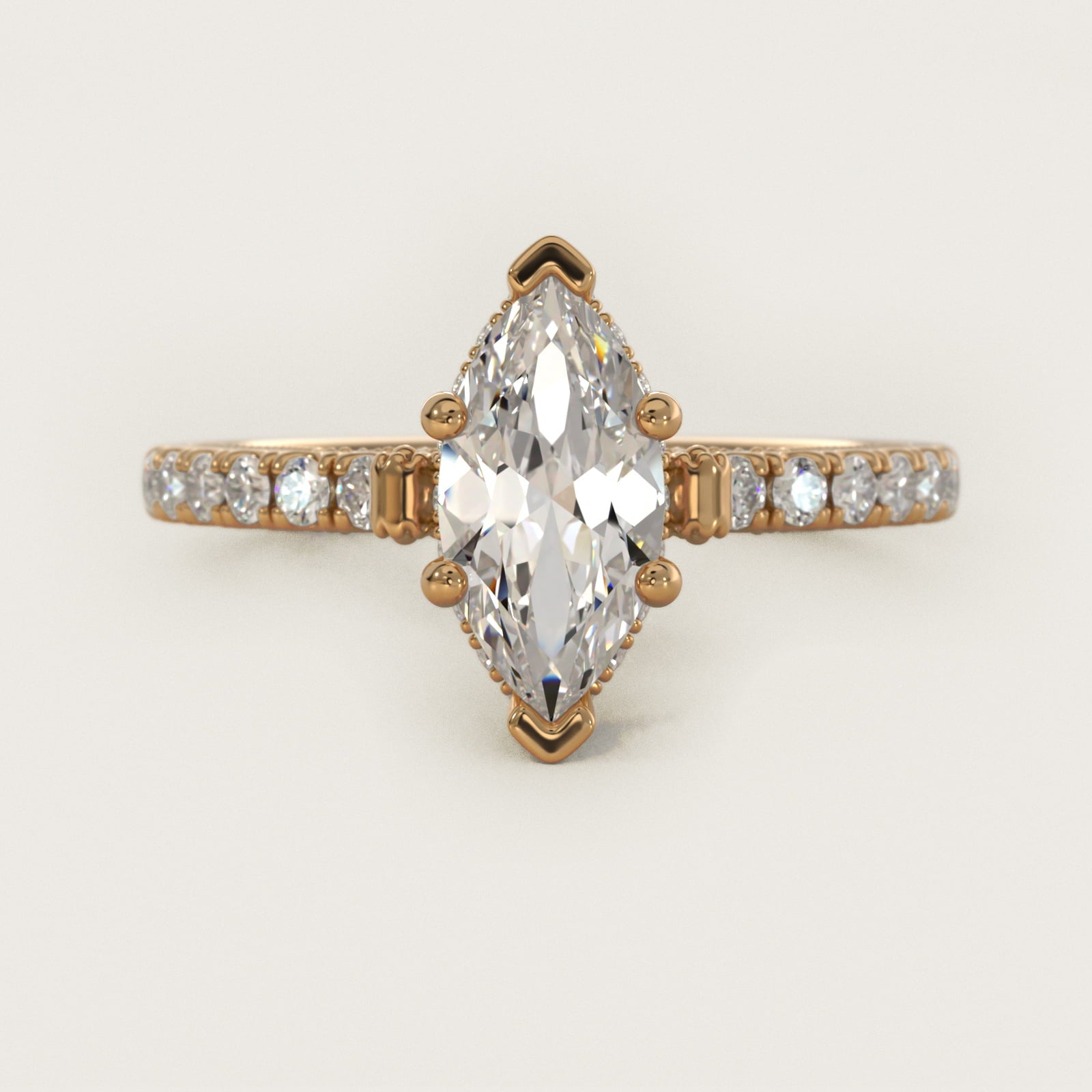 Lace Bridge Hidden Halo and Pave Diamond Engagement Ring in 14k Yellow Gold (1/3 ct. tw.) - Marquise Center