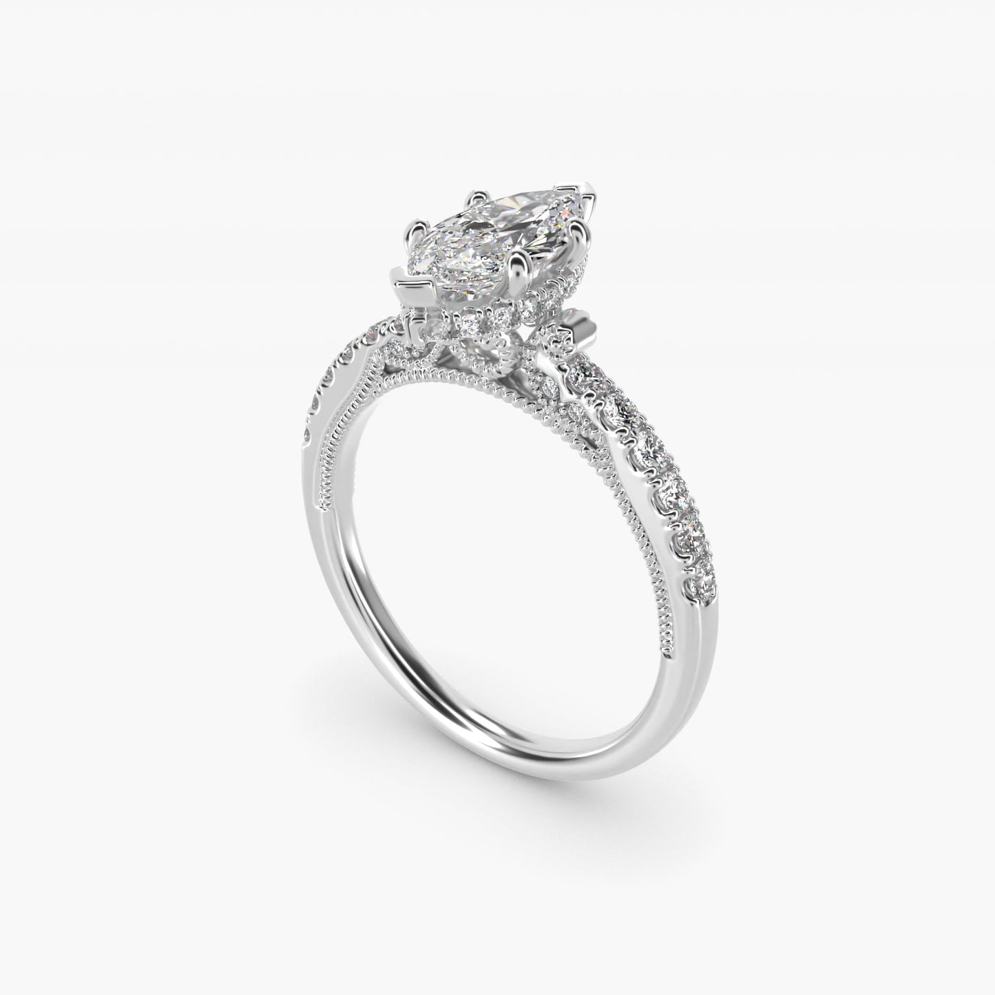 Lace Bridge Hidden Halo and Pave Diamond Engagement Ring in Platinum (1/3 ct. tw.) - Marquise Center
