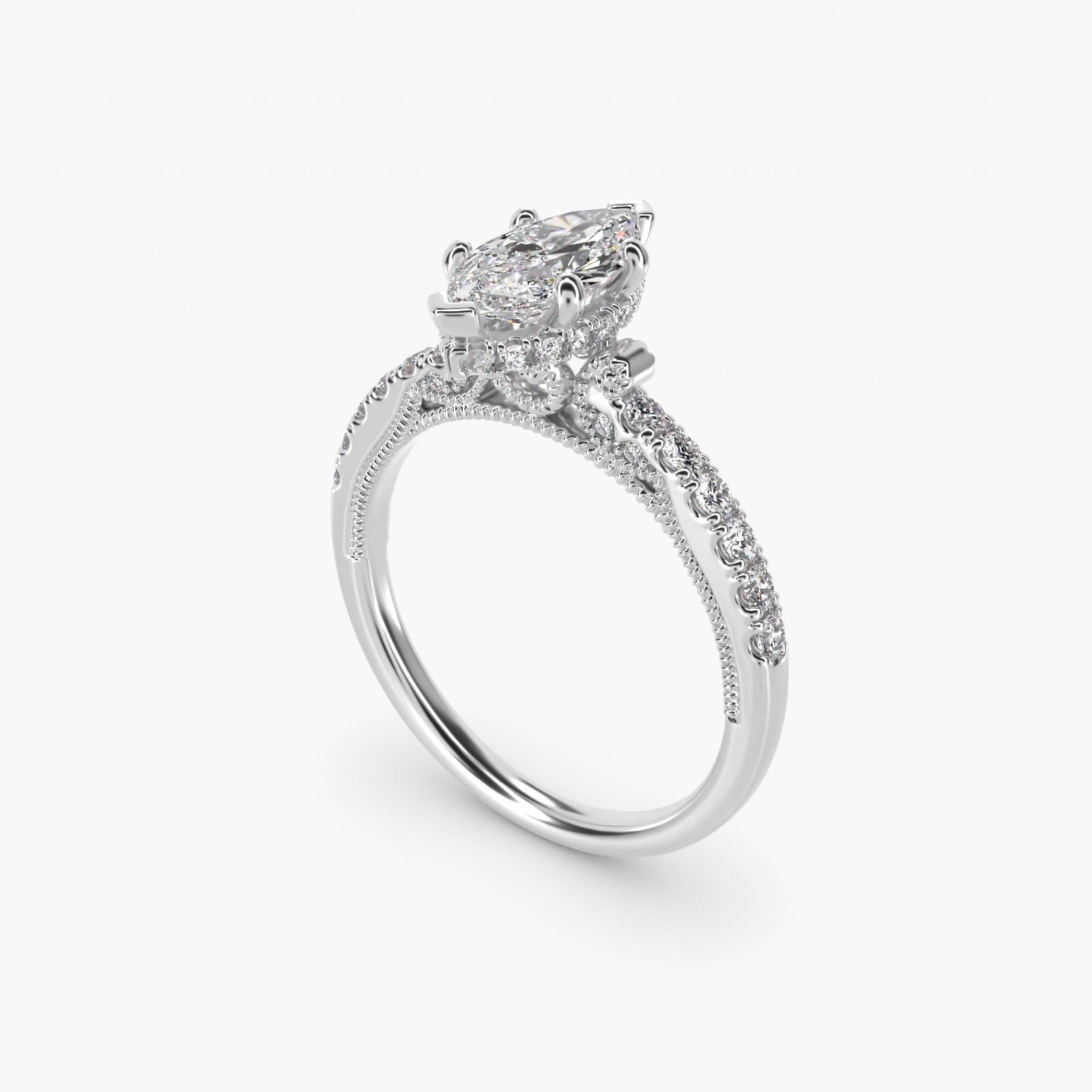 Lace Bridge Hidden Halo and Pave Diamond Engagement Ring in Platinum (1/3 ct. tw.) - Marquise Center