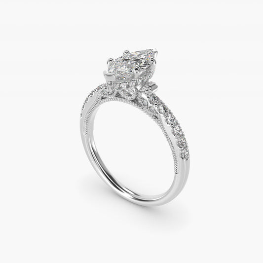Lace Bridge Hidden Halo and Pave Diamond Engagement Ring in Platinum (1/3 ct. tw.) - Marquise Center