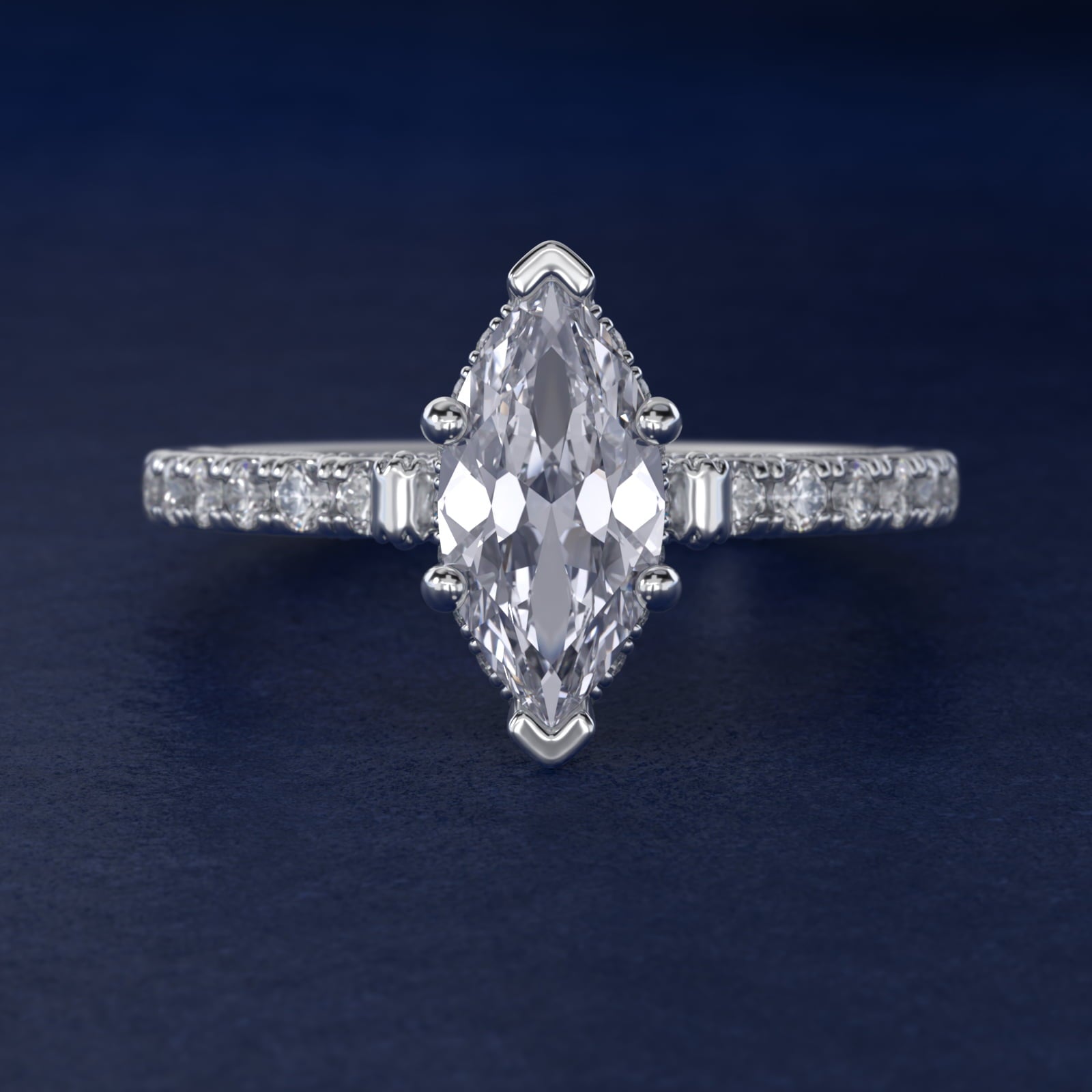 Lace Bridge Hidden Halo and Pave Diamond Engagement Ring in Platinum (1/3 ct. tw.) - Marquise Center