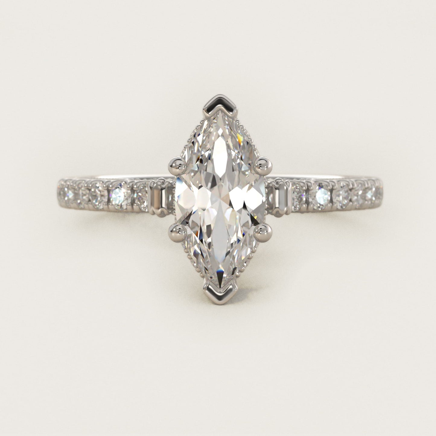 Lace Bridge Hidden Halo and Pave Diamond Engagement Ring in Platinum (1/3 ct. tw.) - Marquise Center