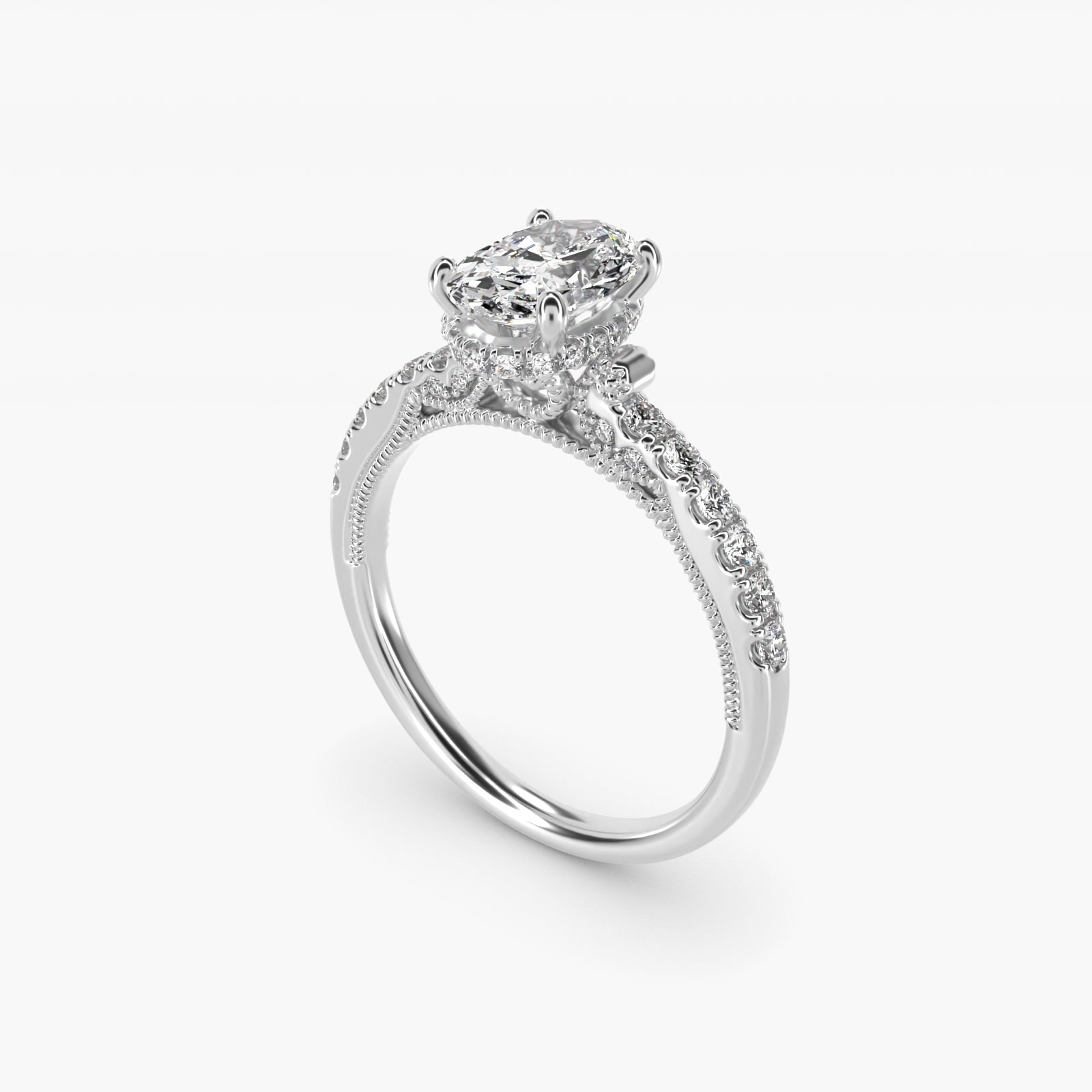 Lace Bridge Hidden Halo and Pave Diamond Engagement Ring in 14k White Gold (1/3 ct. tw.) - Oval Center
