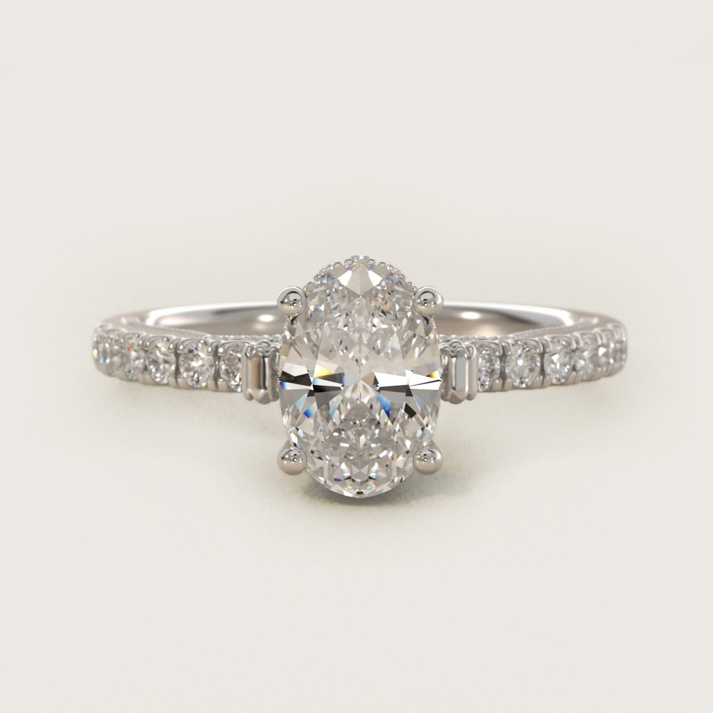 Lace Bridge Hidden Halo and Pave Diamond Engagement Ring in 14k White Gold (1/3 ct. tw.) - Oval Center