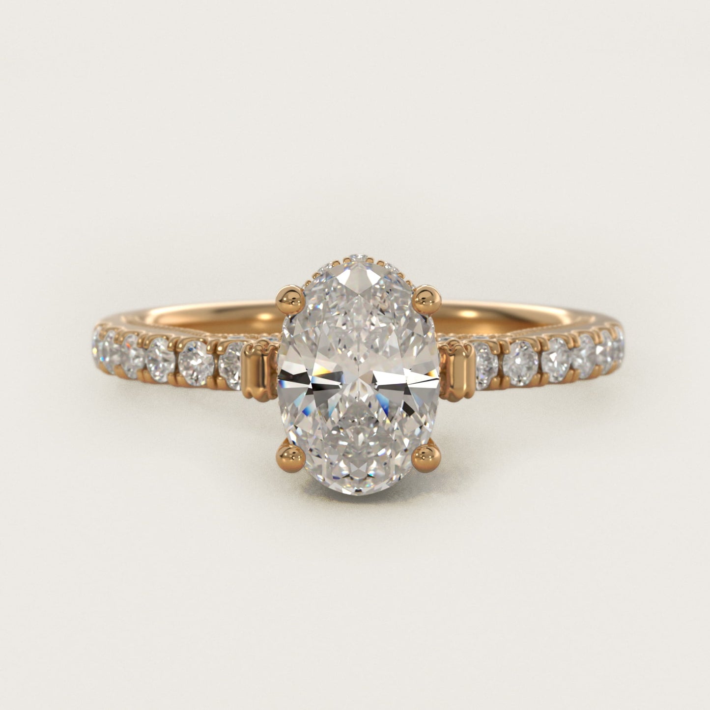 Lace Bridge Hidden Halo and Pave Diamond Engagement Ring in 14k Yellow Gold (1/3 ct. tw.) - Oval Center