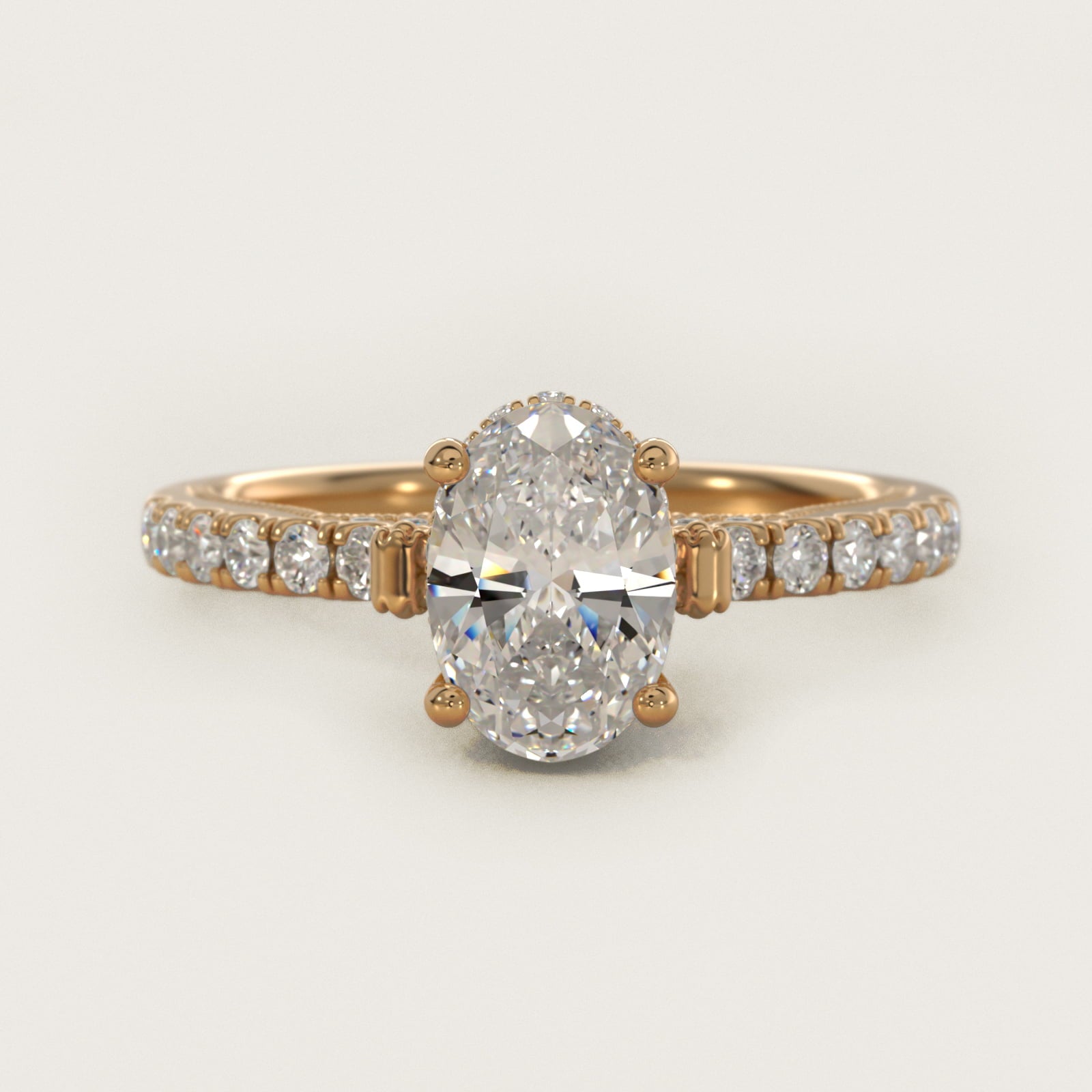 Lace Bridge Hidden Halo and Pave Diamond Engagement Ring in 18k Yellow Gold (1/3 ct. tw.) - Oval Center