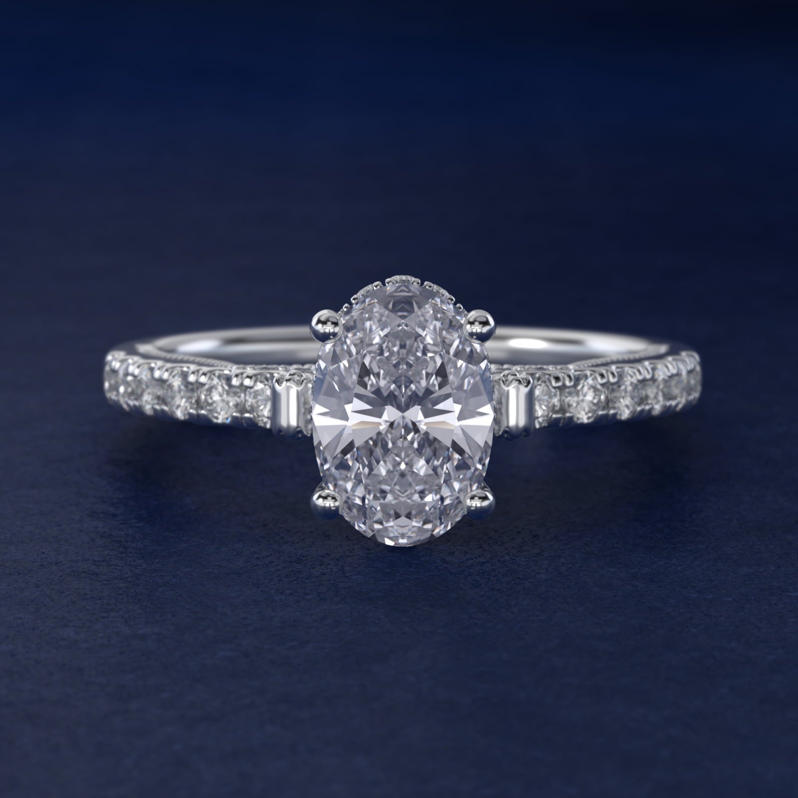 Lace Bridge Hidden Halo and Pave Diamond Engagement Ring in Platinum (1/3 ct. tw.) - Oval Center