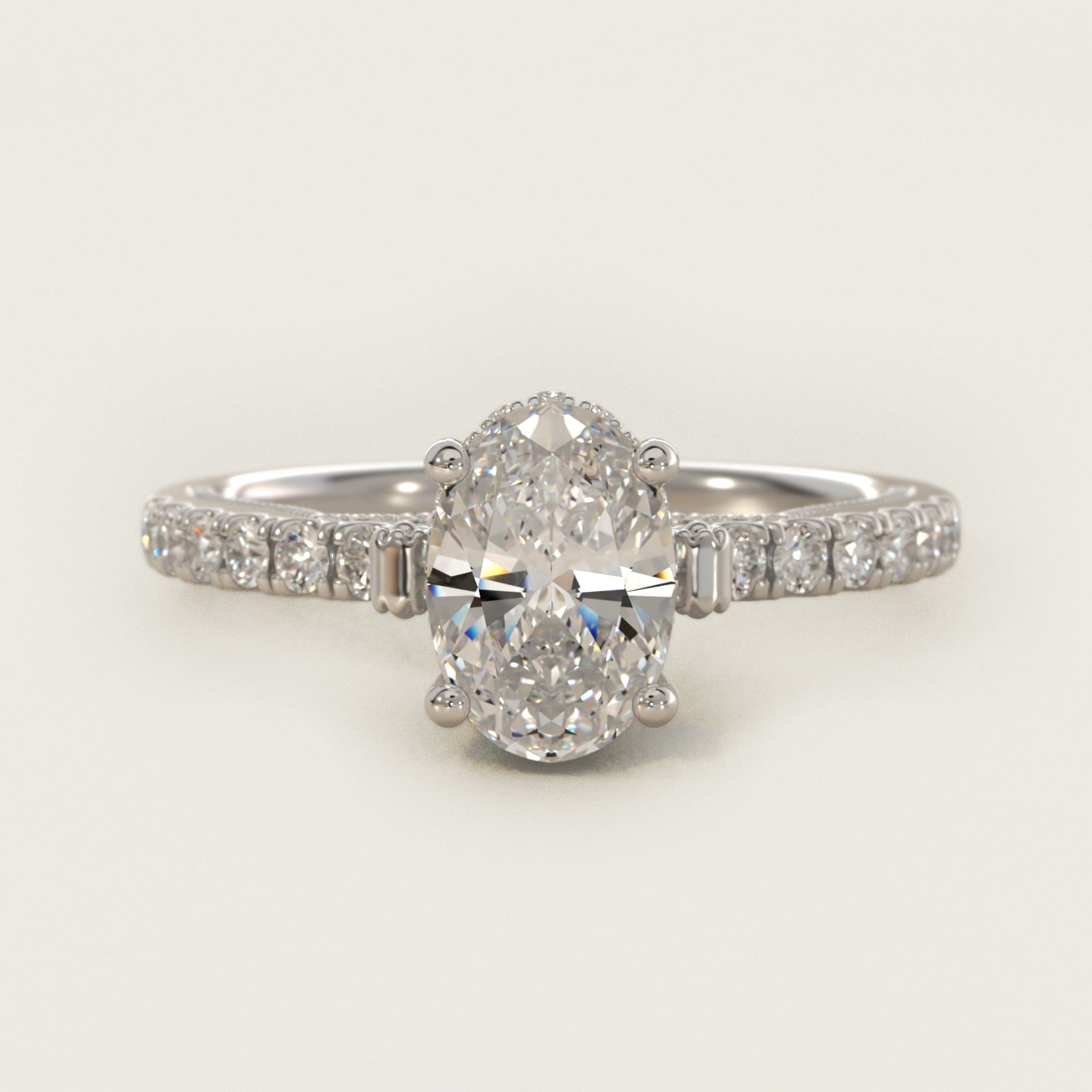 Lace Bridge Hidden Halo and Pave Diamond Engagement Ring in Platinum (1/3 ct. tw.) - Oval Center