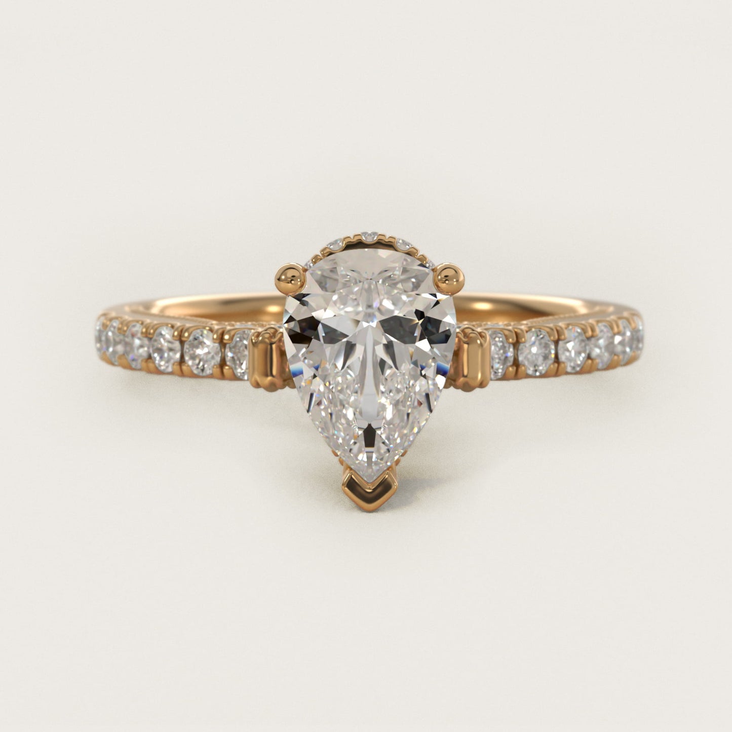 Lace Bridge Hidden Halo and Pave Diamond Engagement Ring in 14k Yellow Gold (1/3 ct. tw.) - Pear Center