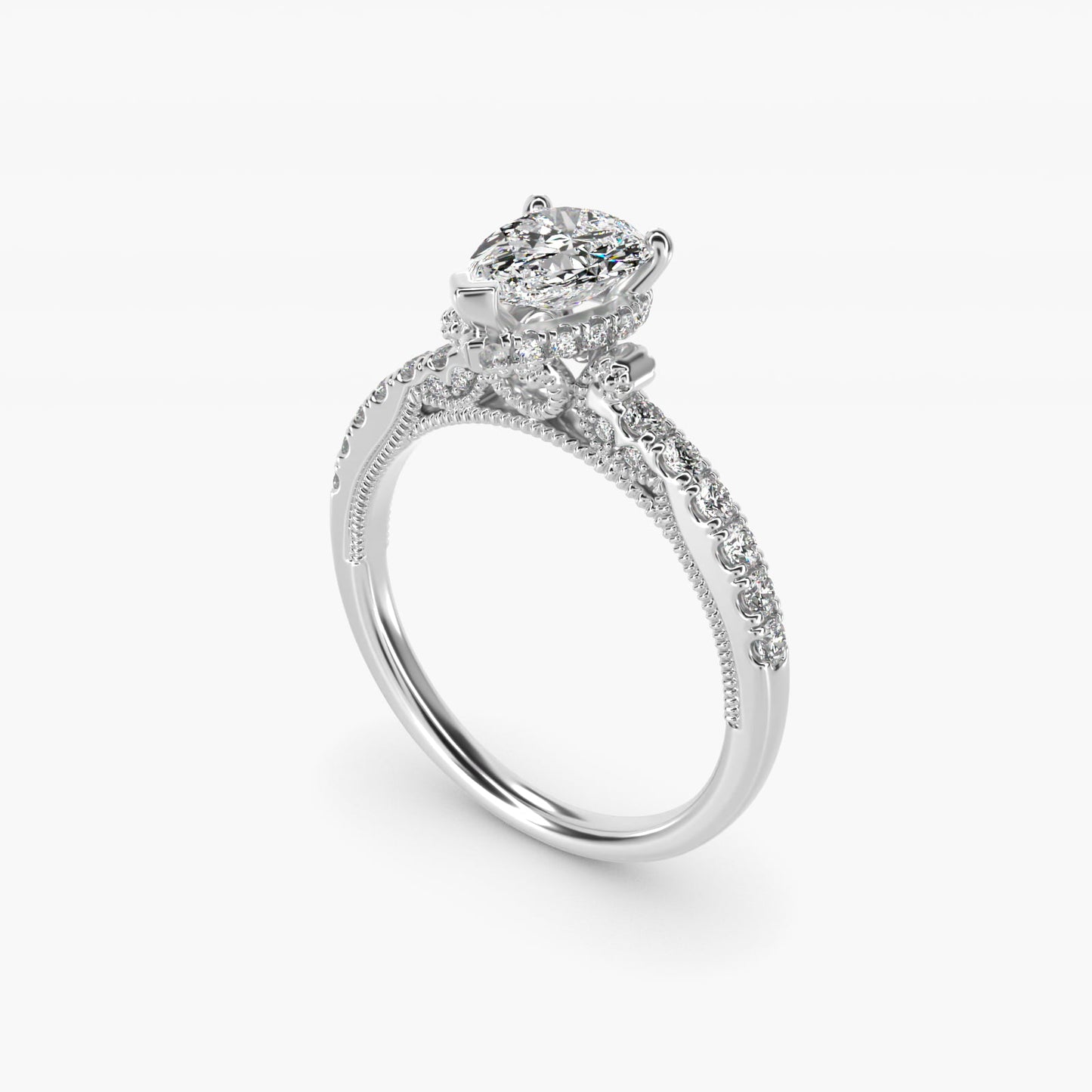 Lace Bridge Hidden Halo and Pave Diamond Engagement Ring in Platinum (1/3 ct. tw.) - Pear Center