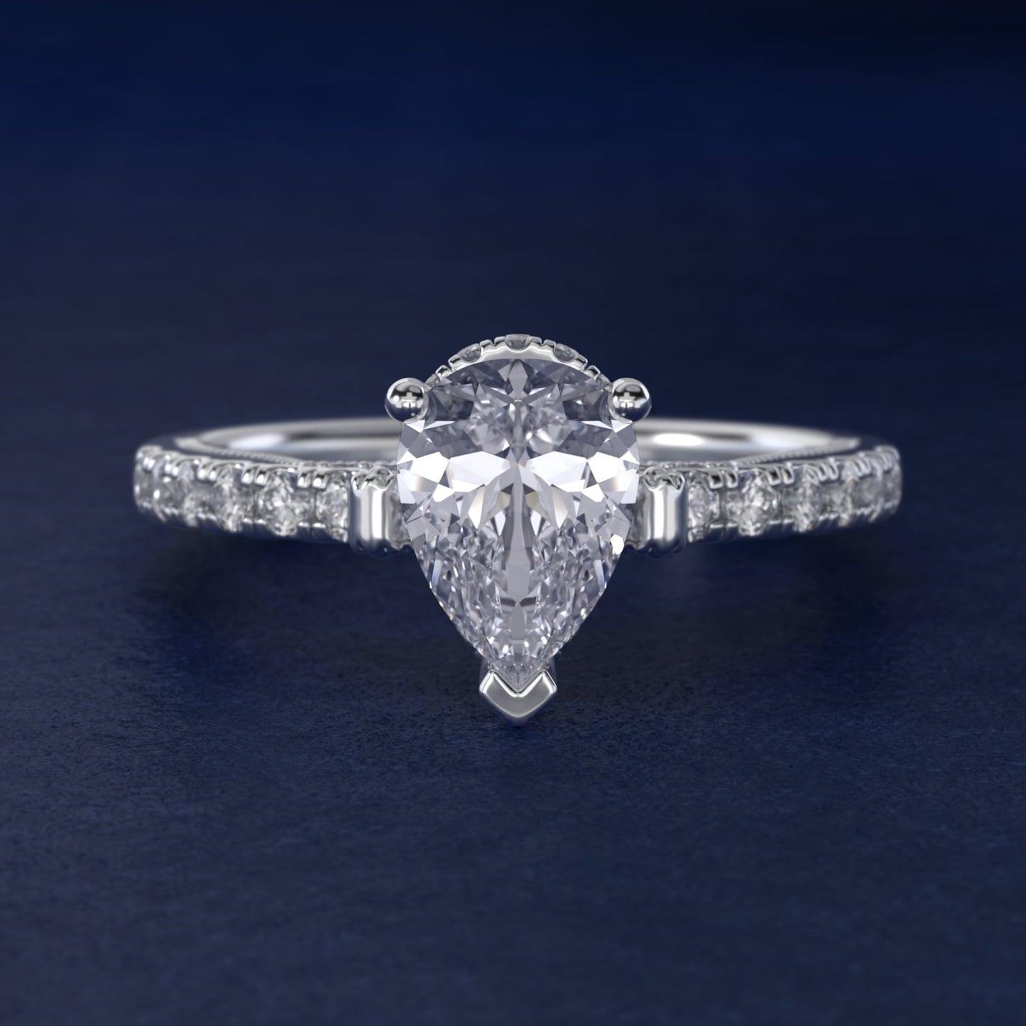 Lace Bridge Hidden Halo and Pave Diamond Engagement Ring in Platinum (1/3 ct. tw.) - Pear Center
