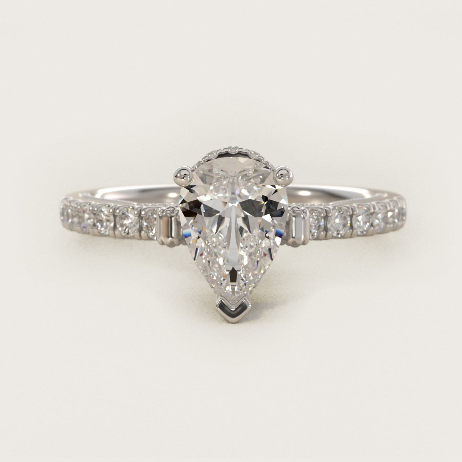Lace Bridge Hidden Halo and Pave Diamond Engagement Ring in Platinum (1/3 ct. tw.) - Pear Center