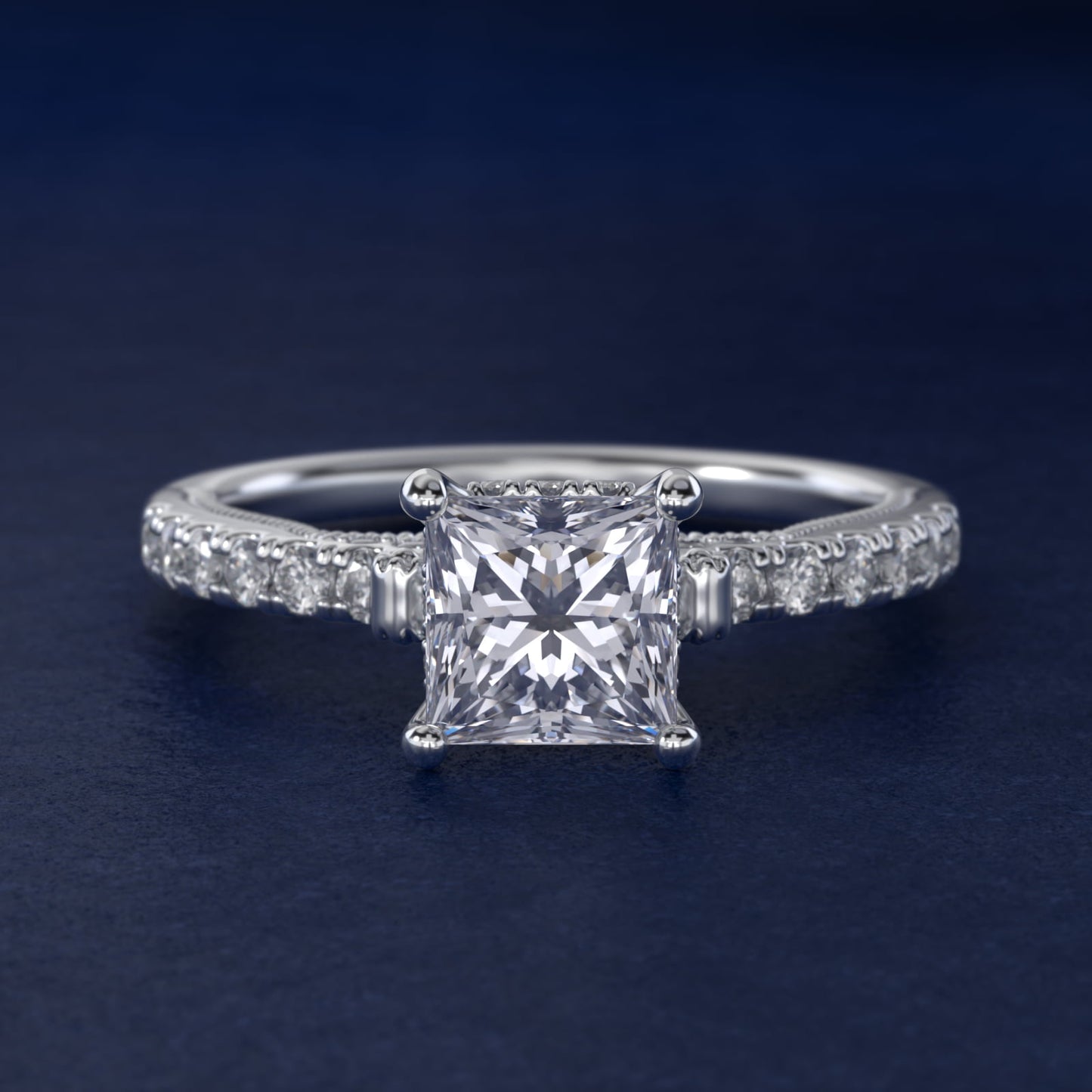 Lace Bridge Hidden Halo and Pave Diamond Engagement Ring in Platinum (1/3 ct. tw.) - Princess Center