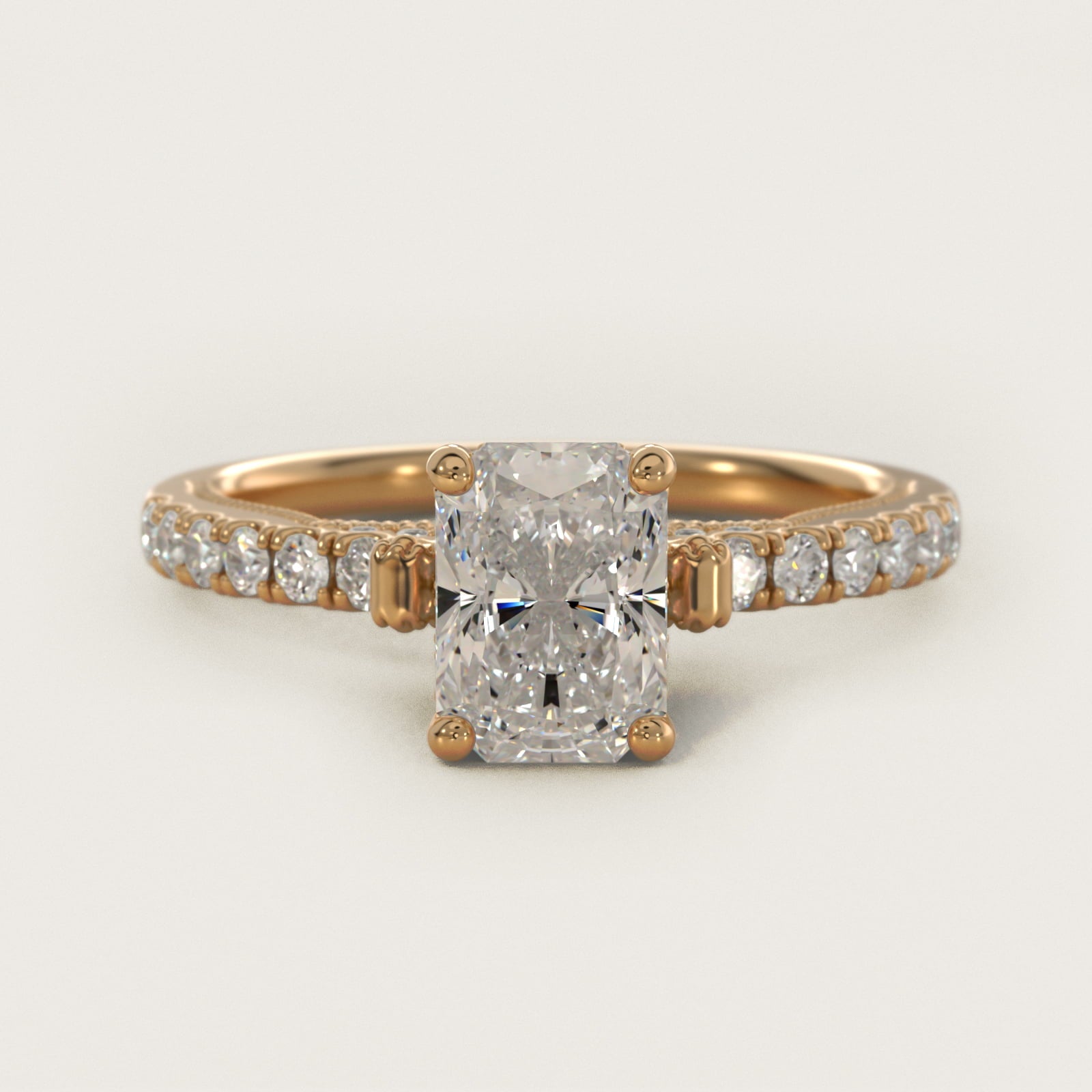 Lace Bridge Hidden Halo and Pave Diamond Engagement Ring in 18k Yellow Gold (1/3 ct. tw.) - Radiant Center