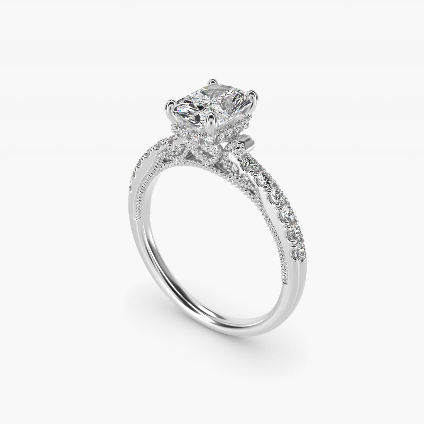 Lace Bridge Hidden Halo and Pave Diamond Engagement Ring in Platinum (1/3 ct. tw.) - Radiant Center