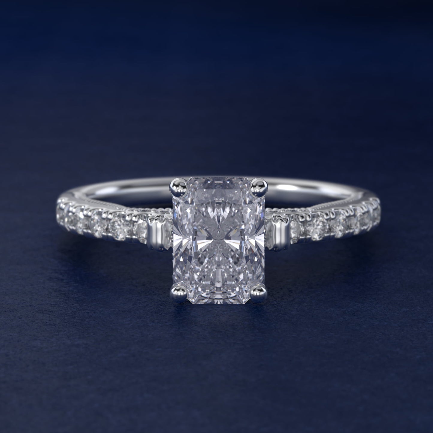 Lace Bridge Hidden Halo and Pave Diamond Engagement Ring in Platinum (1/3 ct. tw.) - Radiant Center