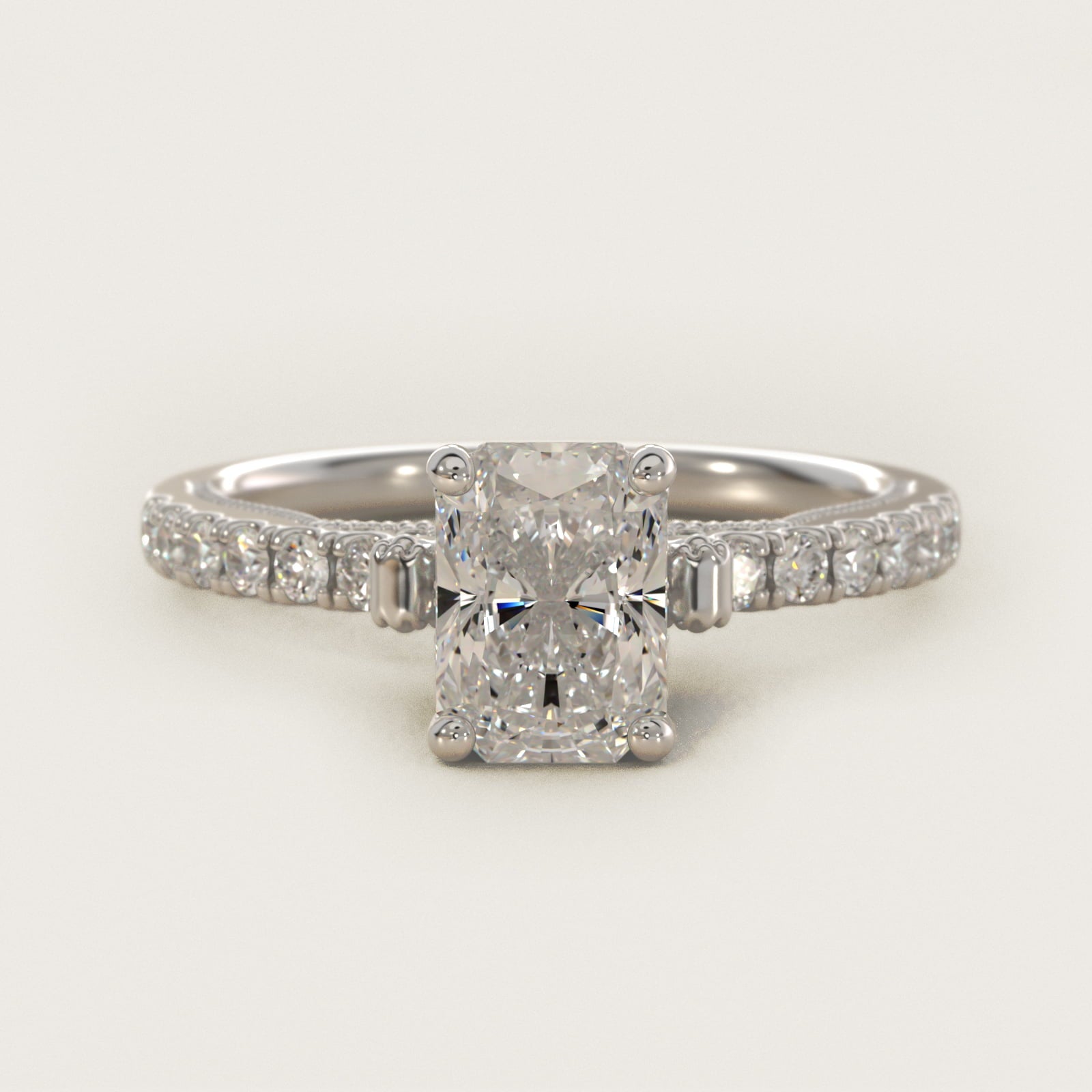 Lace Bridge Hidden Halo and Pave Diamond Engagement Ring in Platinum (1/3 ct. tw.) - Radiant Center