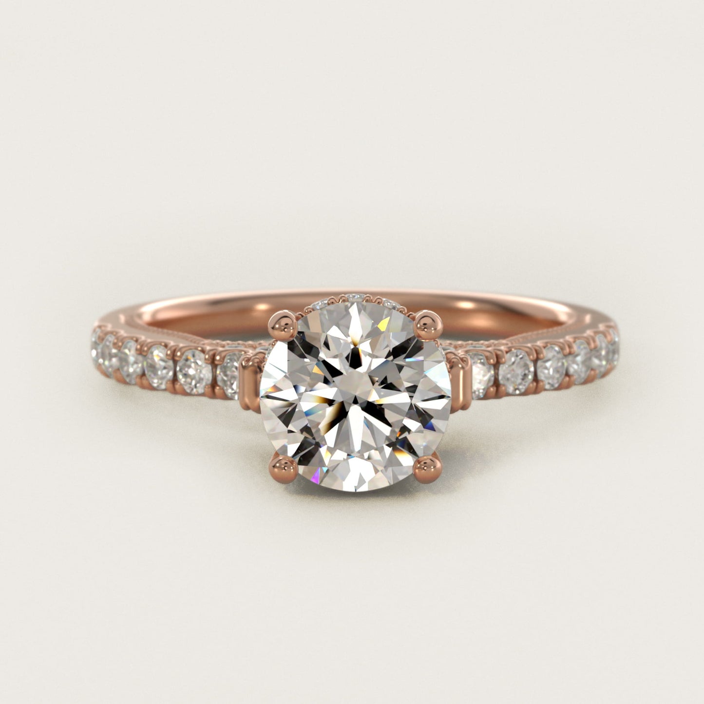 Lace Bridge Hidden Halo and Pave Diamond Engagement Ring in 14k Rose Gold (1/3 ct. tw.) - Round Center